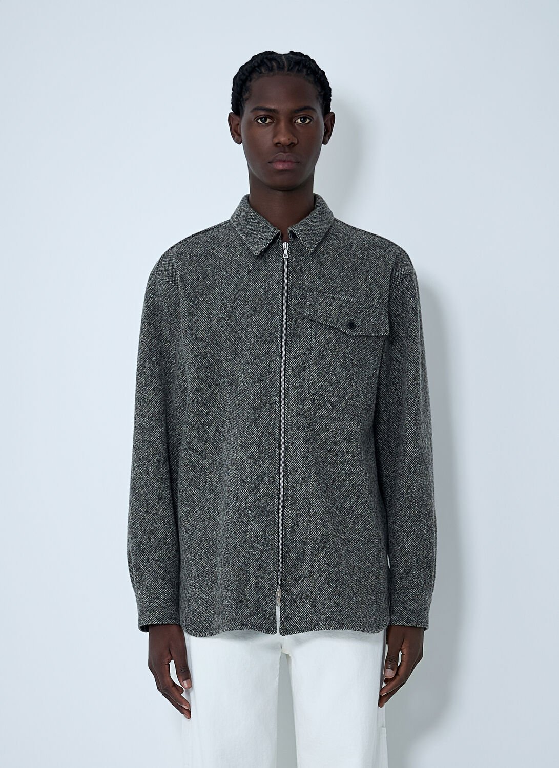 Dries Van Noten Herringbone Zip Jacket In Gray
