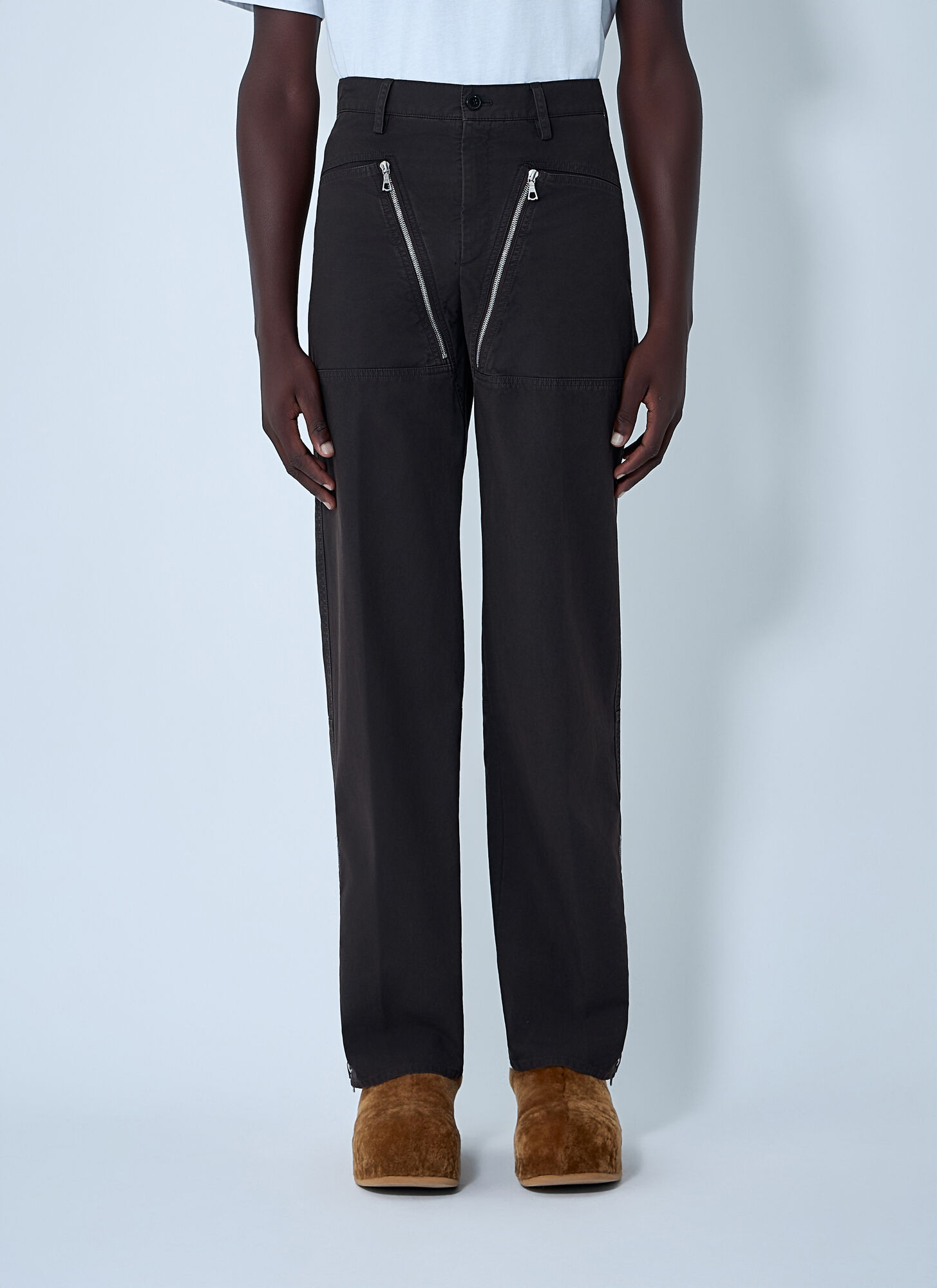 Dries Van Noten Men's Brown Zip Cotton-Twill Pants - Man Pants Eu - 46