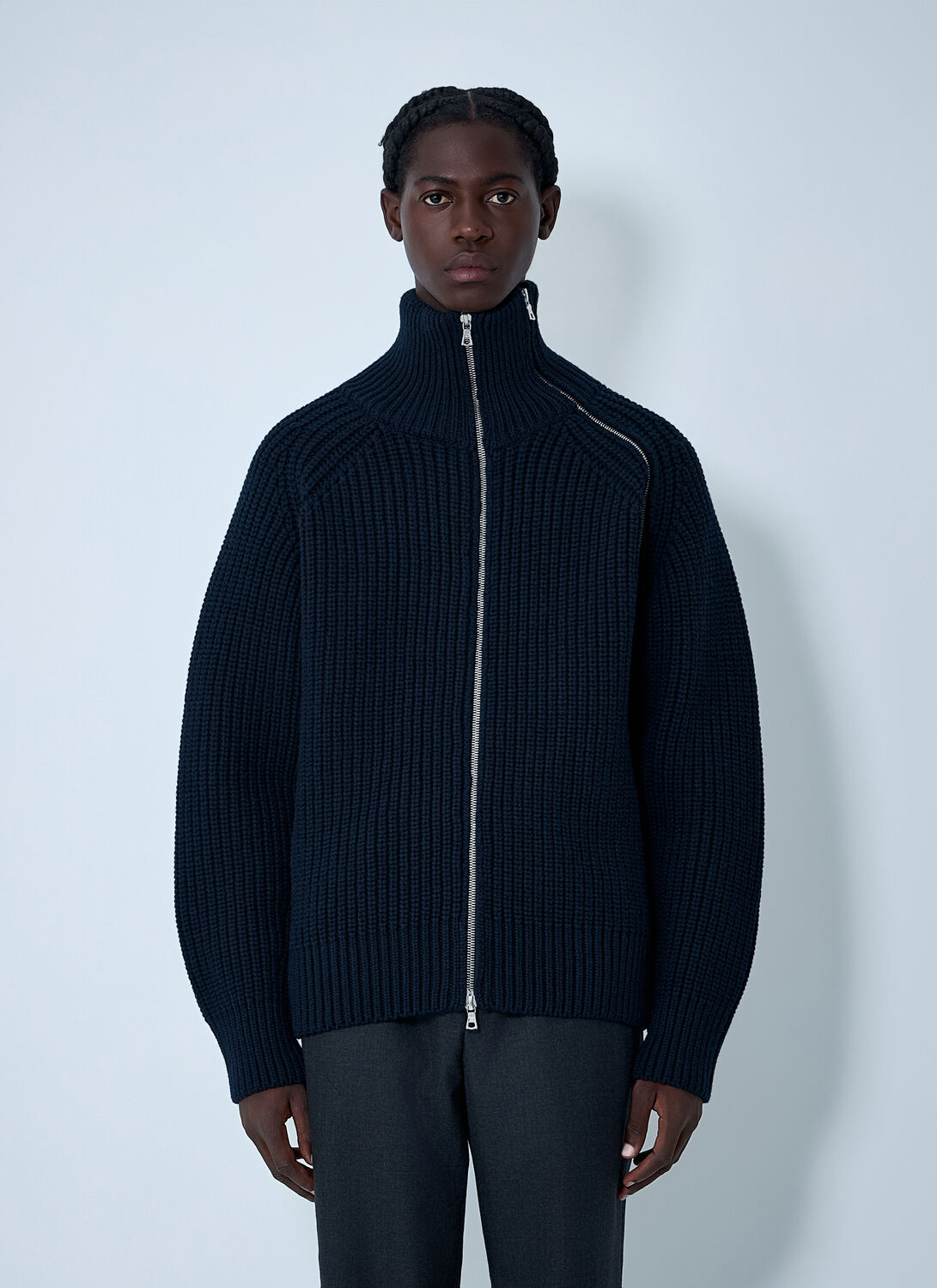 Dries Van Noten Wool-blend Asymmetric-zip Sweater In Black