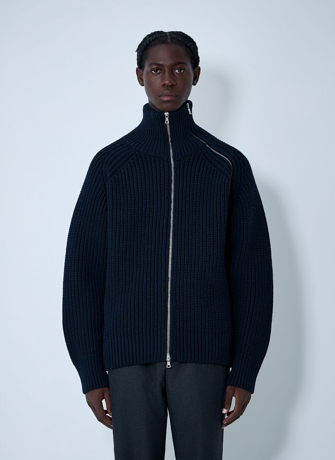Dries Van Noten Wool-blend Asymmetric-zip Sweater In Black