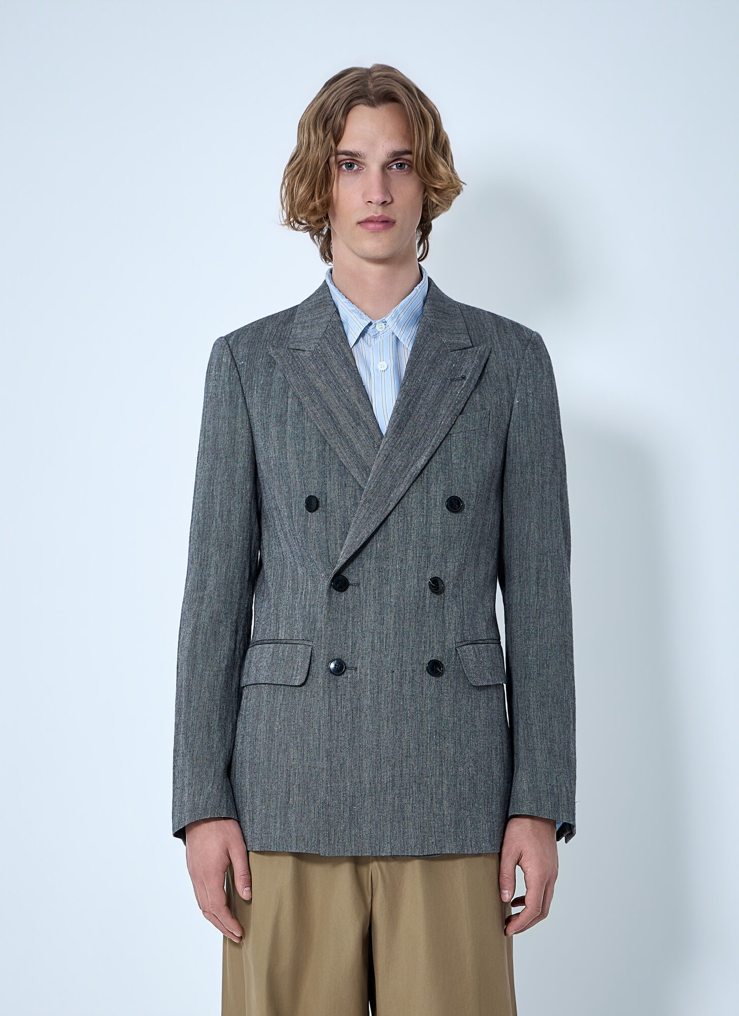 Dries Van Noten Men's Grey Double-Breasted Blazer - Man Blazers Eu - 46