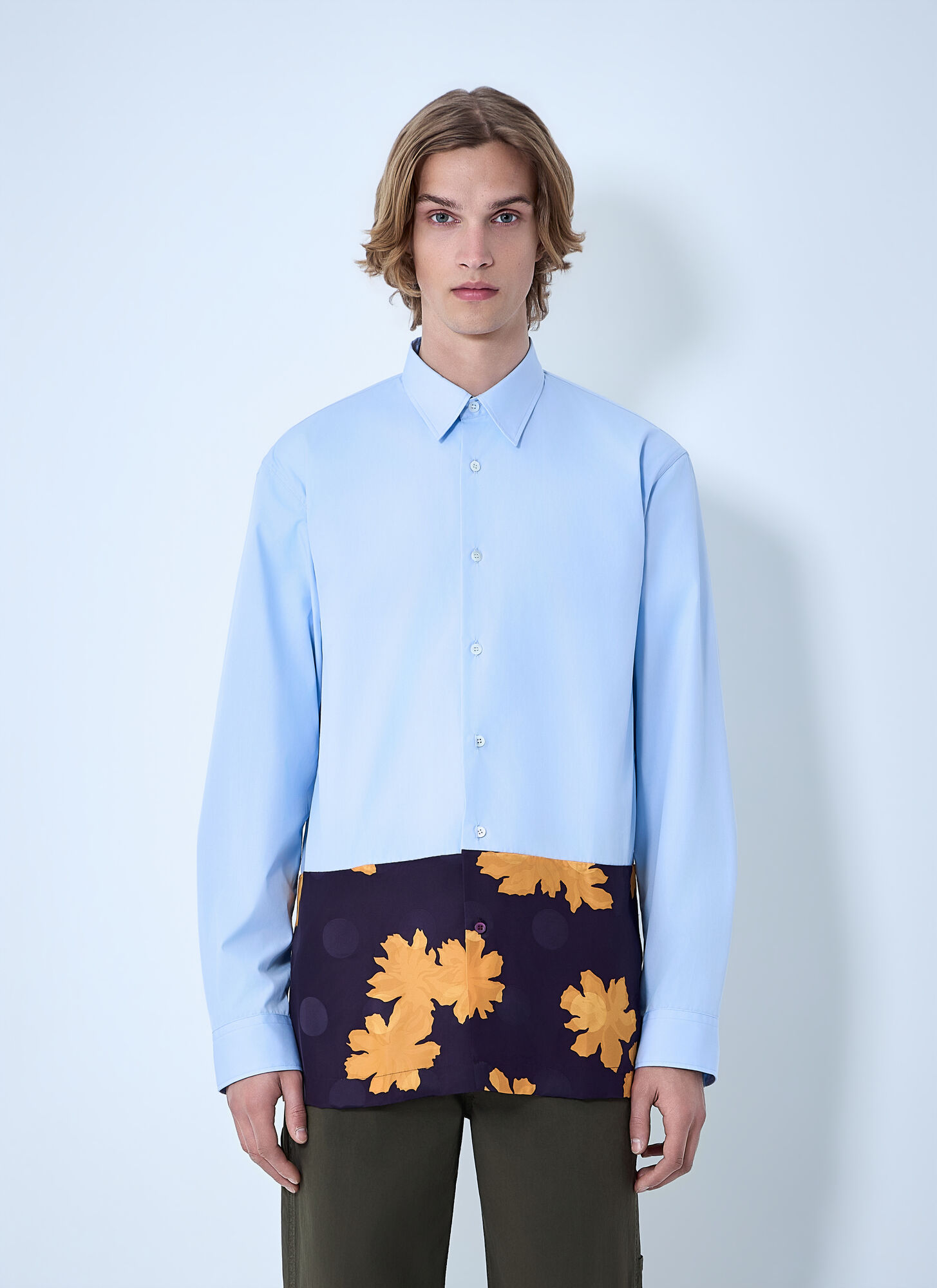 Dries Van Noten Contrast Cotton Shirt - Man Shirts Blue Eu - 48　Dries Van Noten コントラスト コットン シャツ - メンズ シャツ ブルー EU - 48 Dries