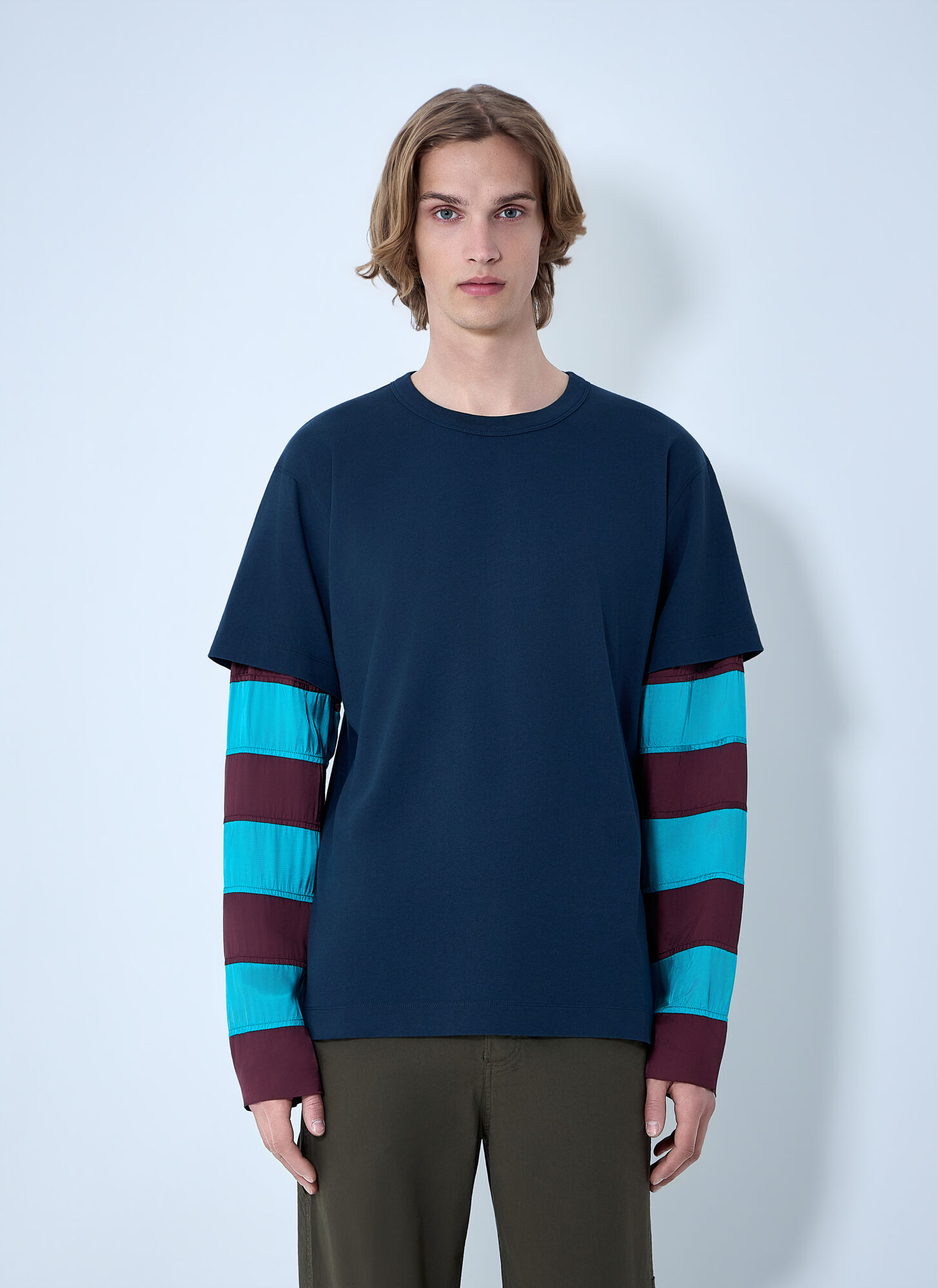 Dries Van Noten Dries Van Noten Contras Sleeves T-shirt - Man T-shirts Navy S　Dries Van Noten コントラ スリーブ T シャツ - 男性 T シャツ ネイビー S