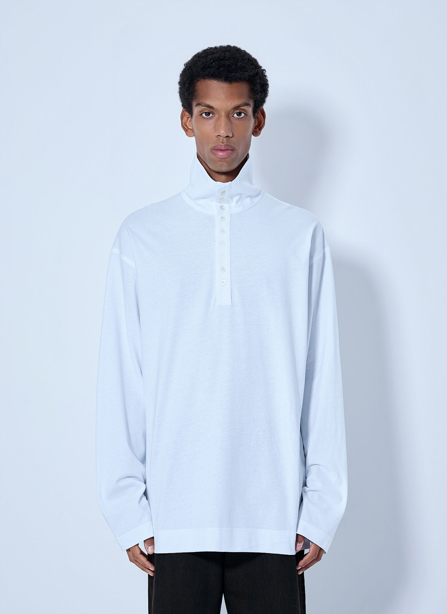 Dries Van Noten Hegon Long Sleeve Polo Shirt - Man Polo Shirts White L