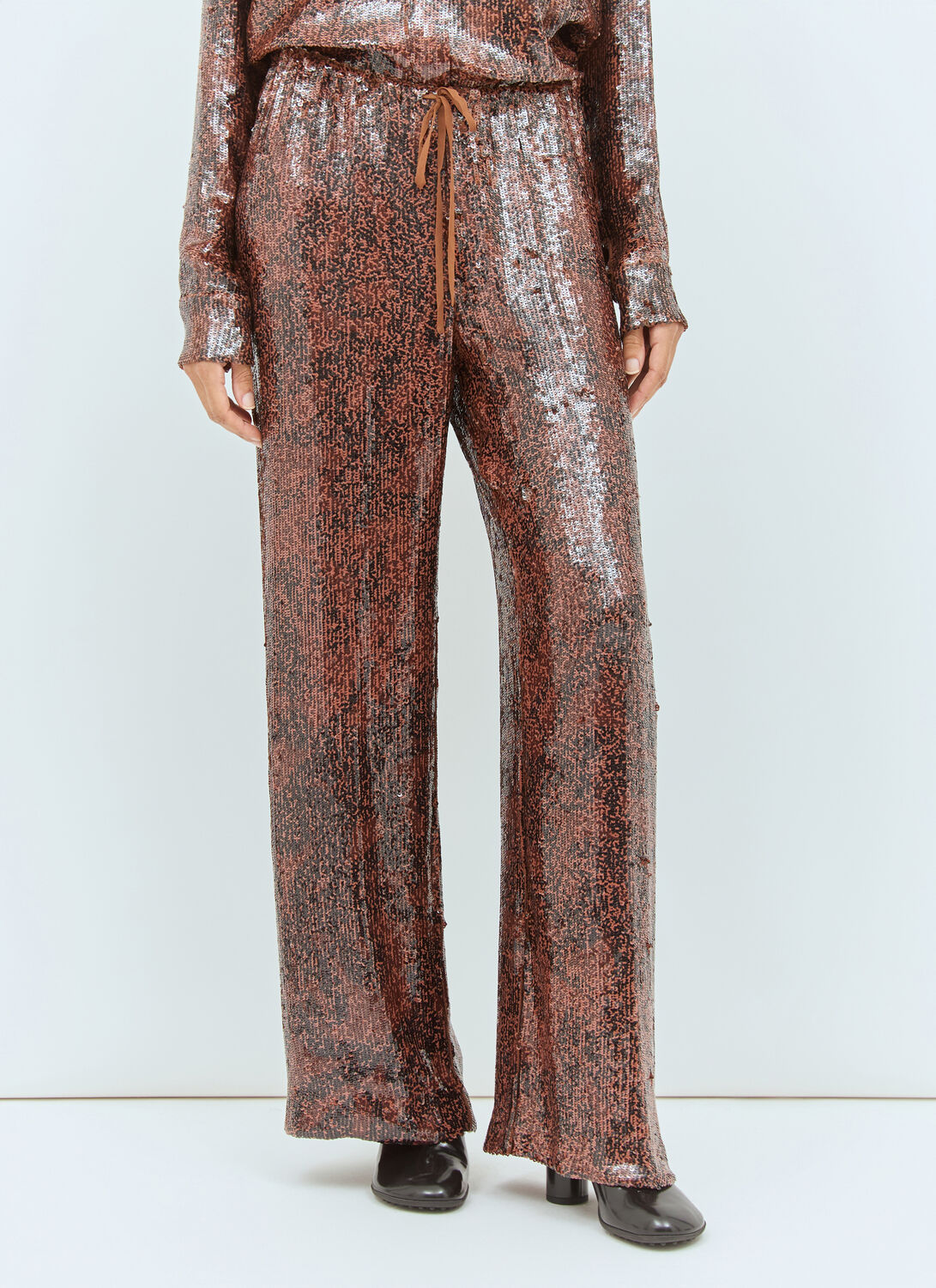 Dries Van Noten Embellished Wide-leg Trousers In Red