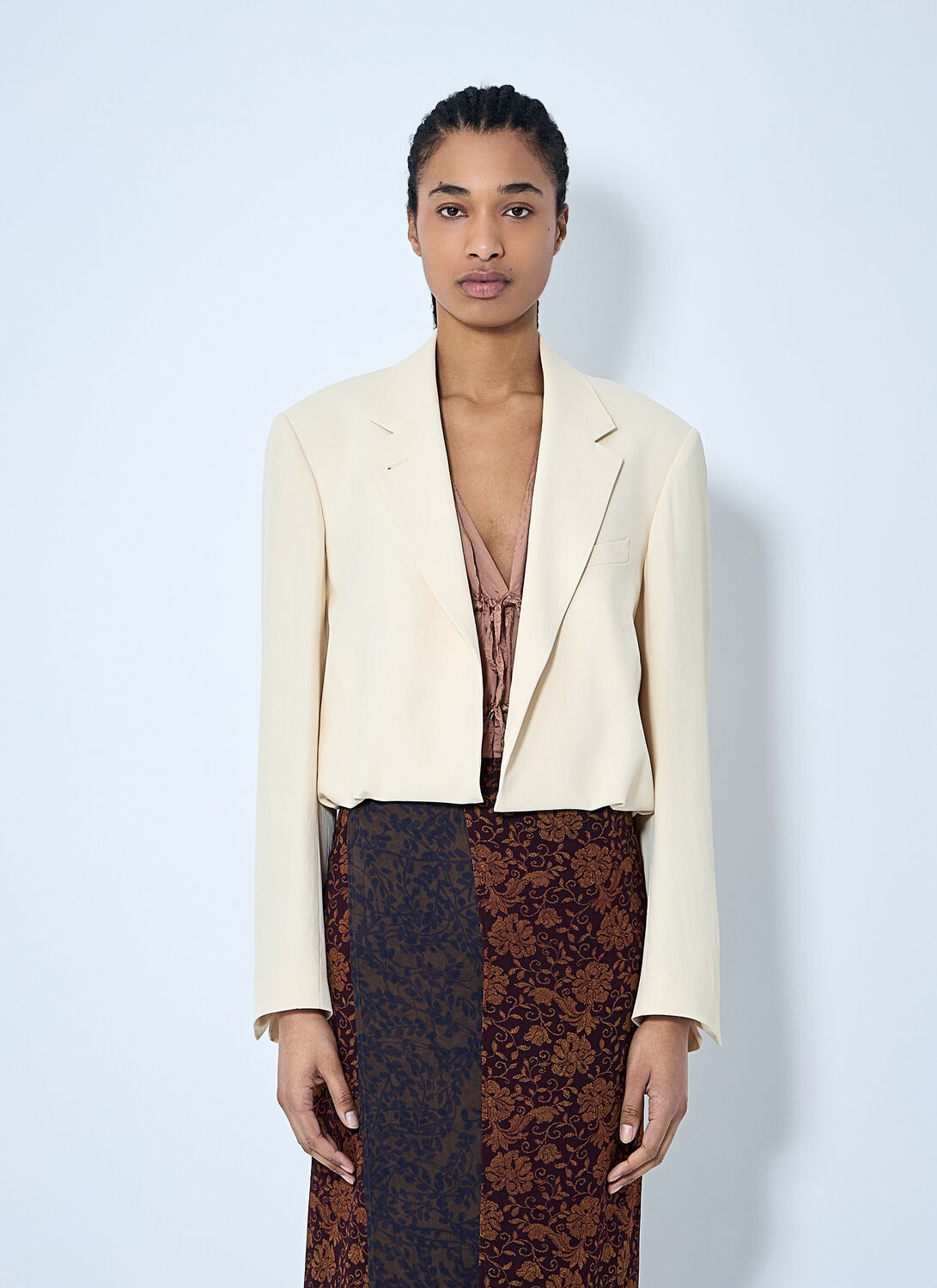 Dries Van Noten Crop Single-breasted Blazer In Cream