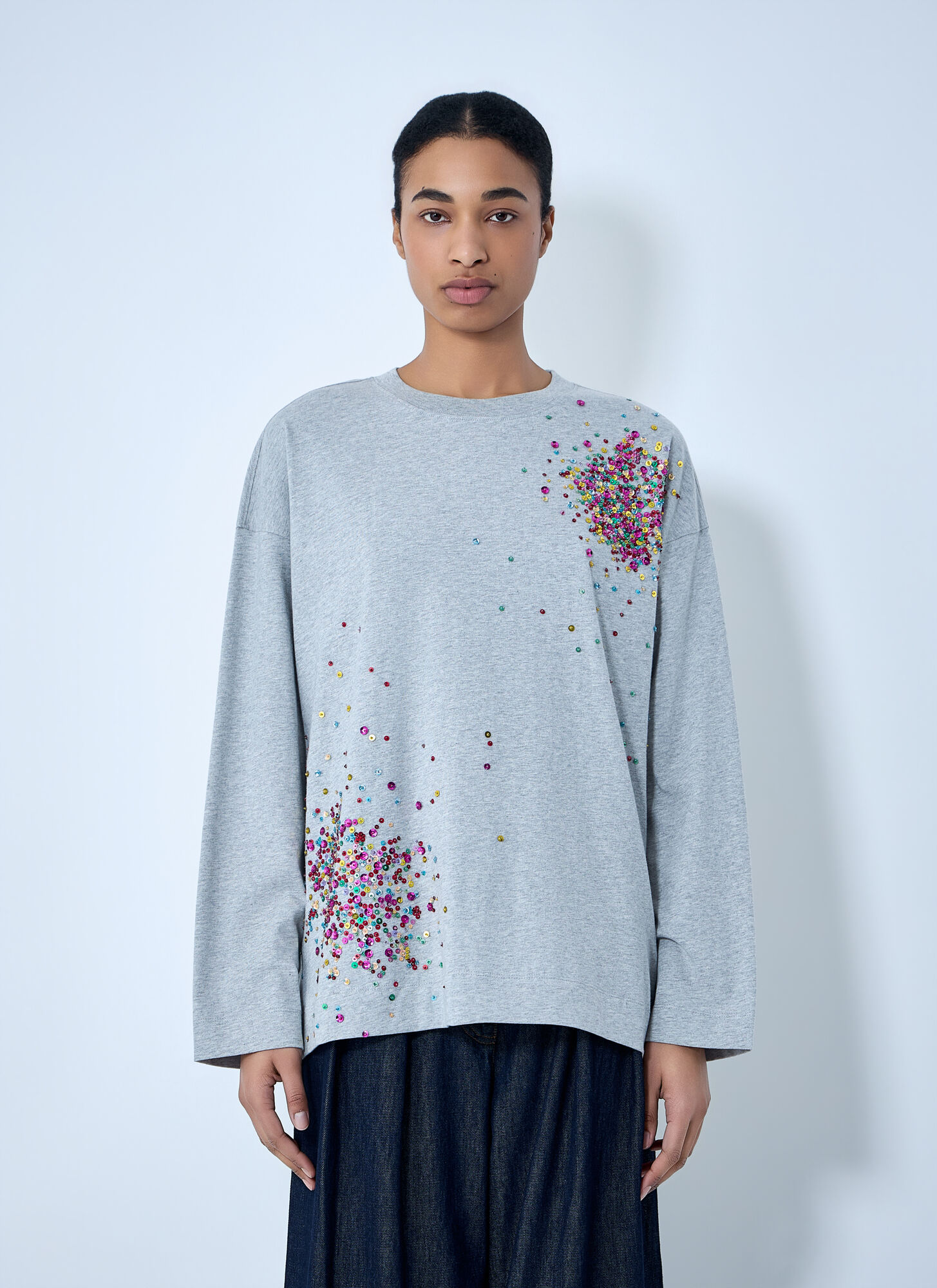 Dries Van Noten Embellished Cotton Jersey Top - Woman Tops Grey M　Dries Van Noten 装飾コットン ジャージ トップ - 女性トップス グレー M Dries
