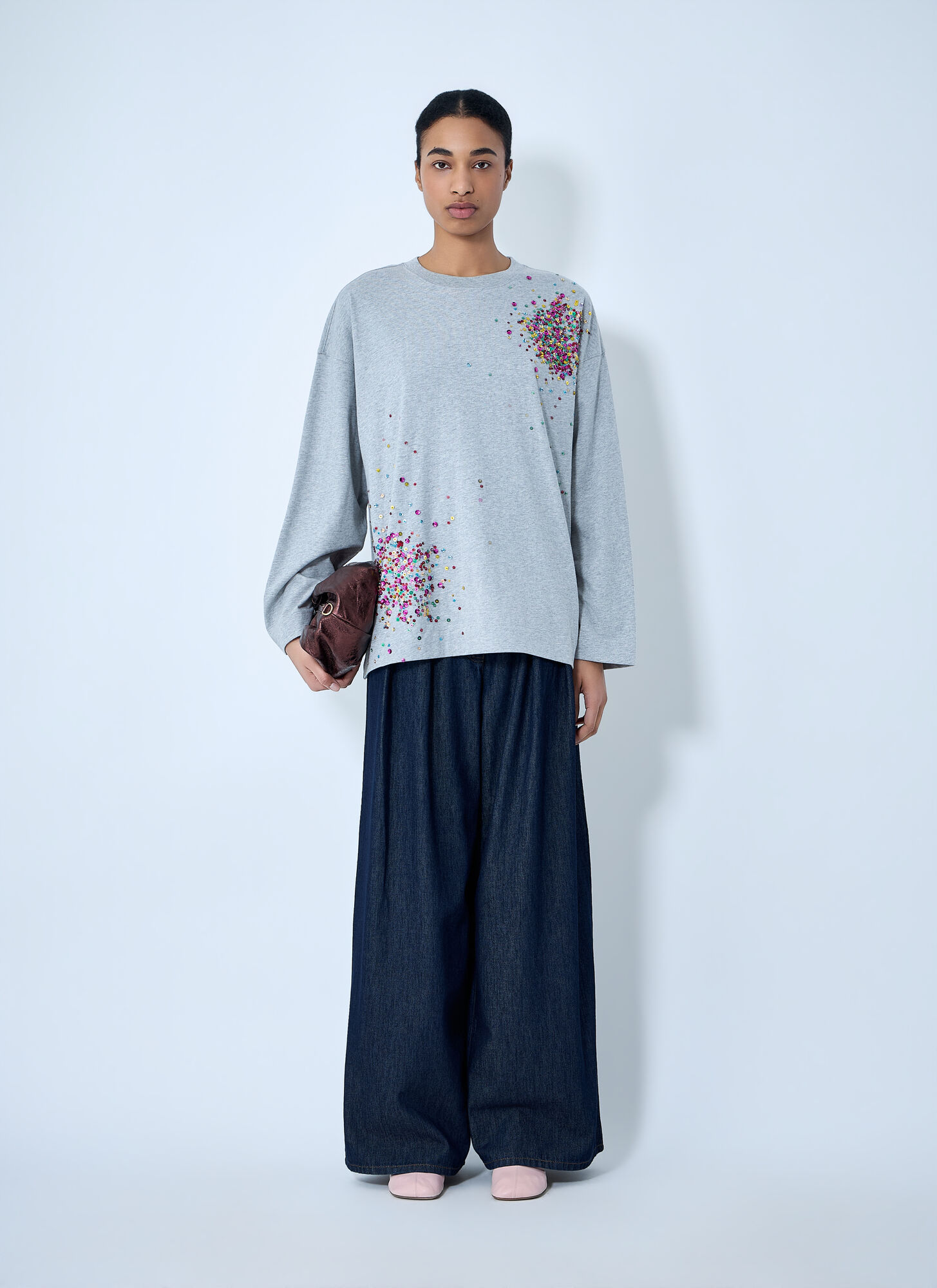  Dries Van Noten Dries Van Noten Embellished Cotton Jersey Top - Frau Tops Grey M 