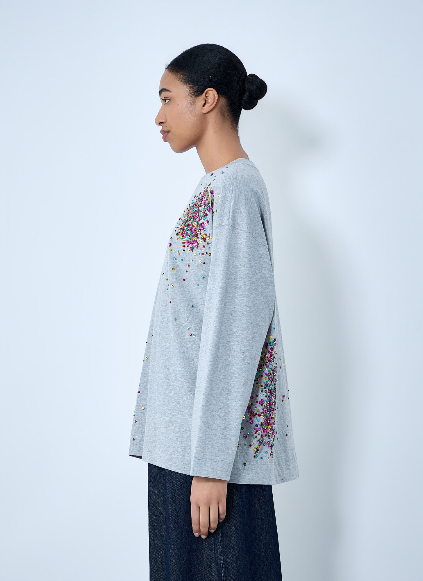  Dries Van Noten Dries Van Noten Embellished Cotton Jersey Top - Frau Tops Grey M 