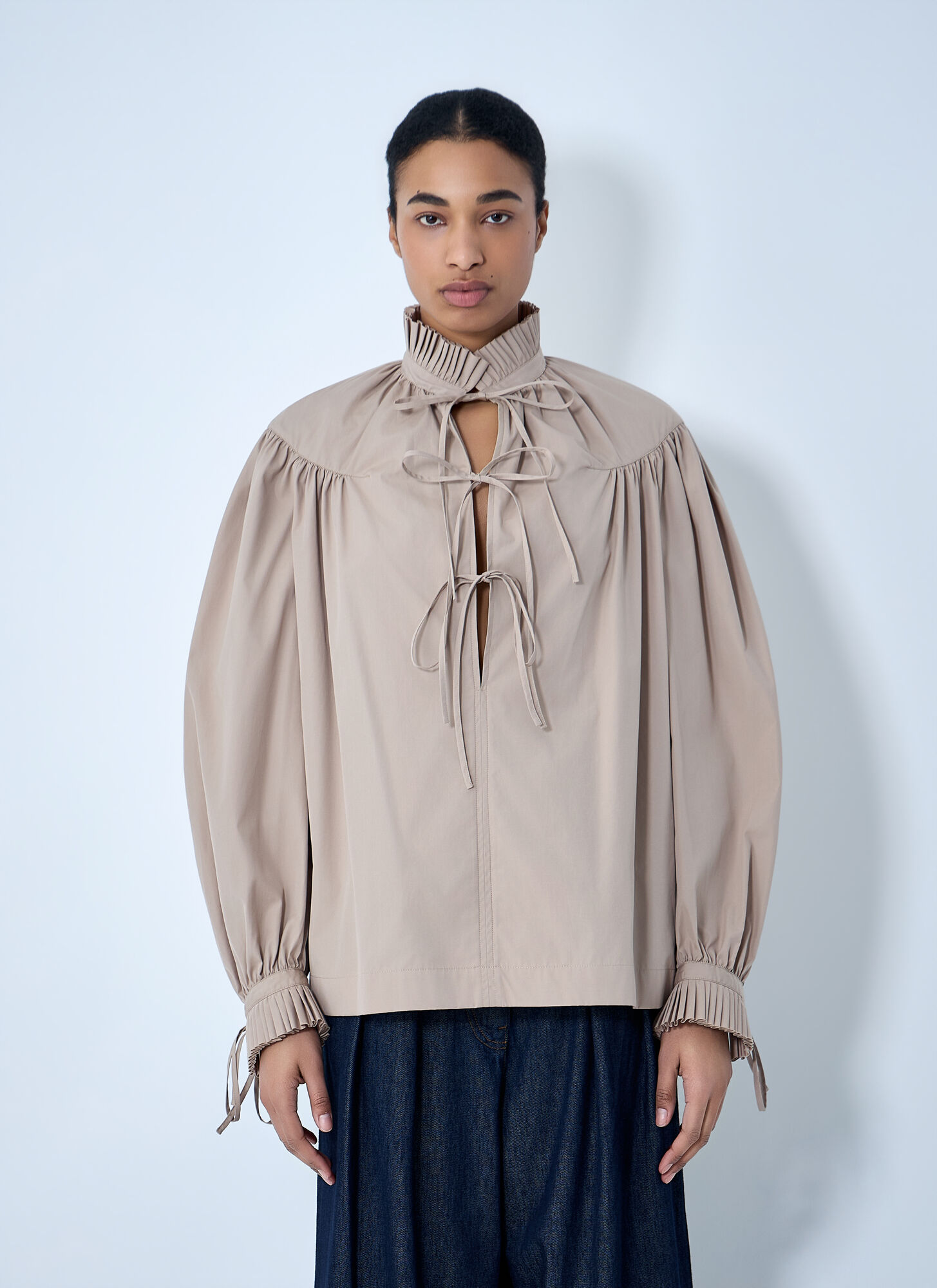 Dries Van Noten Women's Beige Gathered Neck Blouse - Woman Shirts Xs