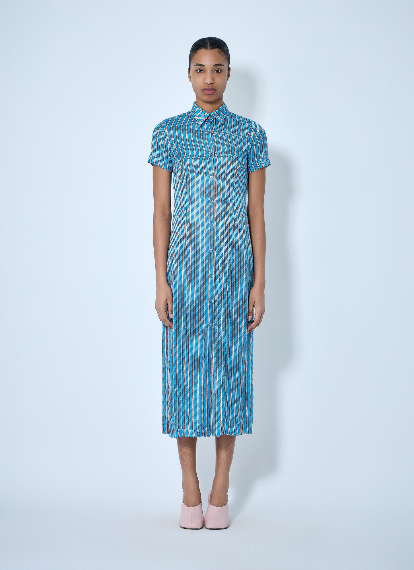 Dries Van Noten Striped Midi Shirt Dress - Woman Dresses Blue Fr - 38