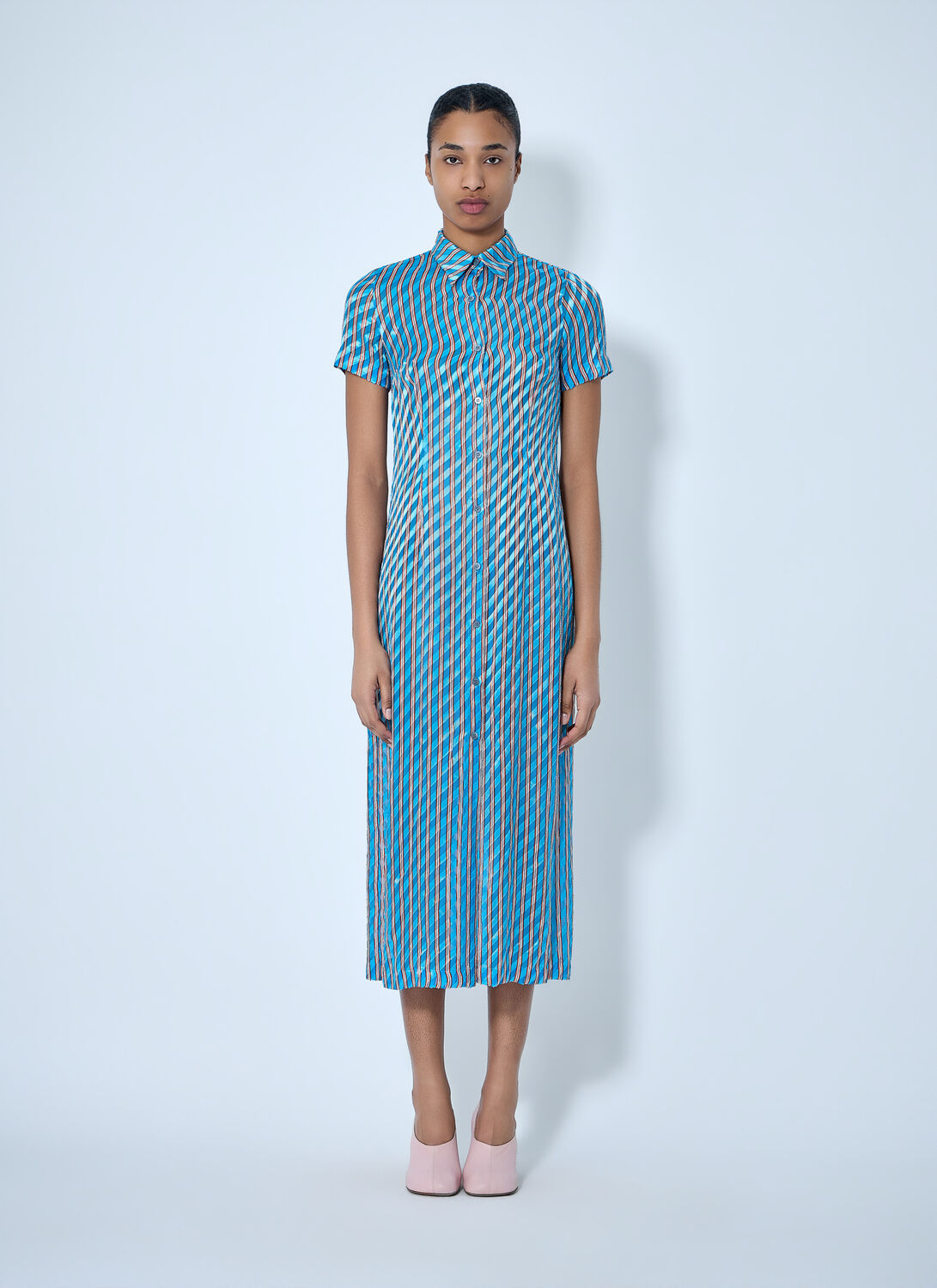Dries Van Noten Striped Midi Shirt Dress - Woman Dresses Blue Fr - 38