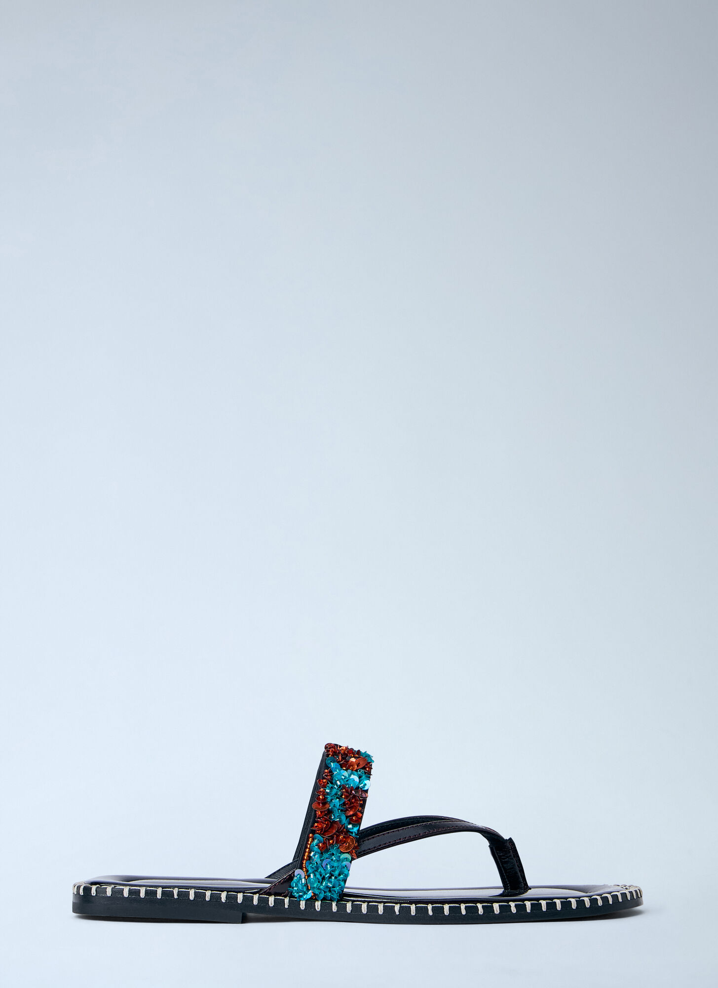 Dries Van Noten Embellished Whipstitched Leather Sandals - Woman Sandals Blue Eu - 36　Dries Van Noten 装飾付きホイップステッチ レザー サンダル - 女性サンダル ブルー Eu - 36 Dries