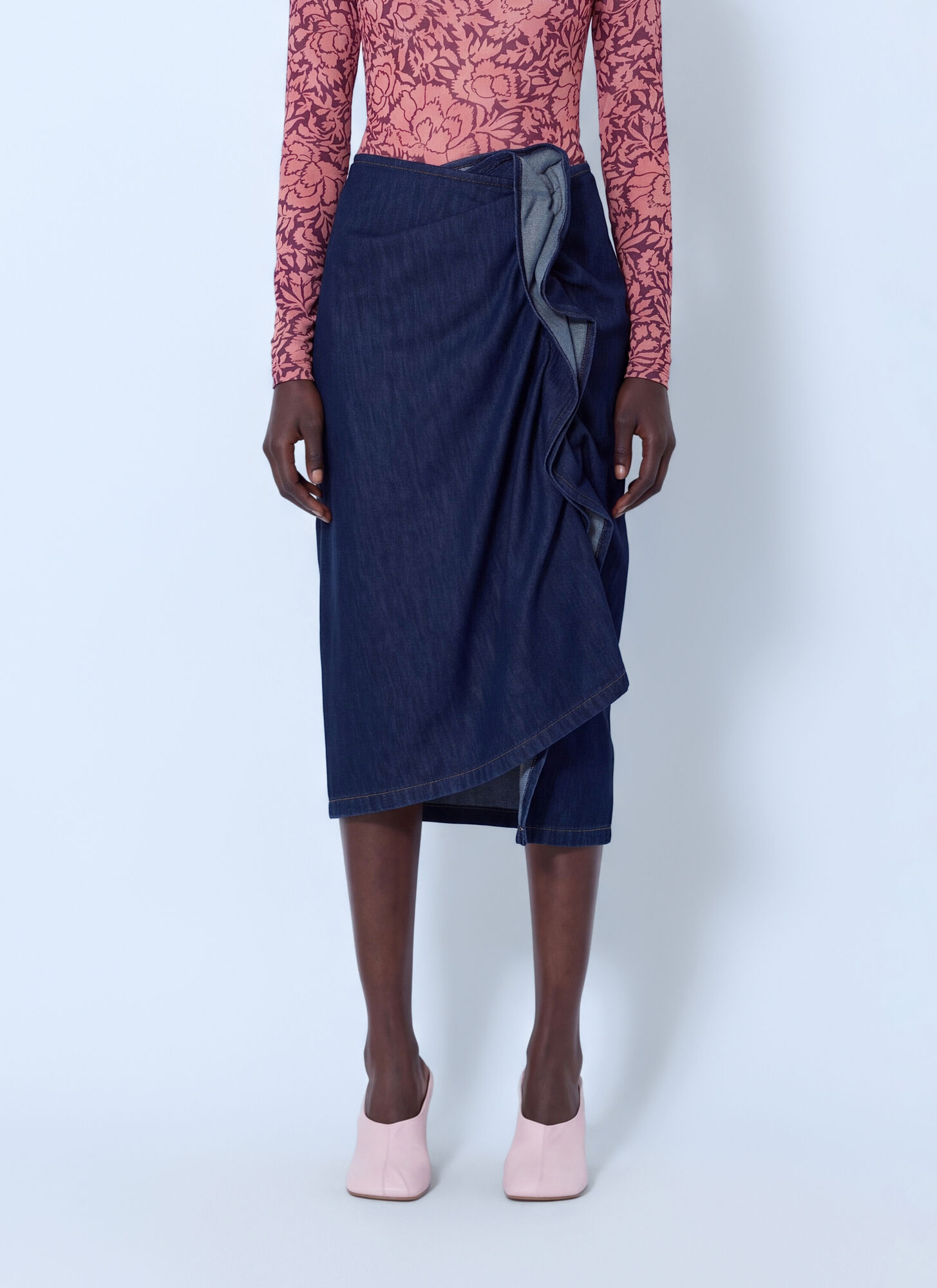 Dries Van Noten Sinas Ruffle Denim Midi Skirt - Woman Skirts Navy Fr - 38