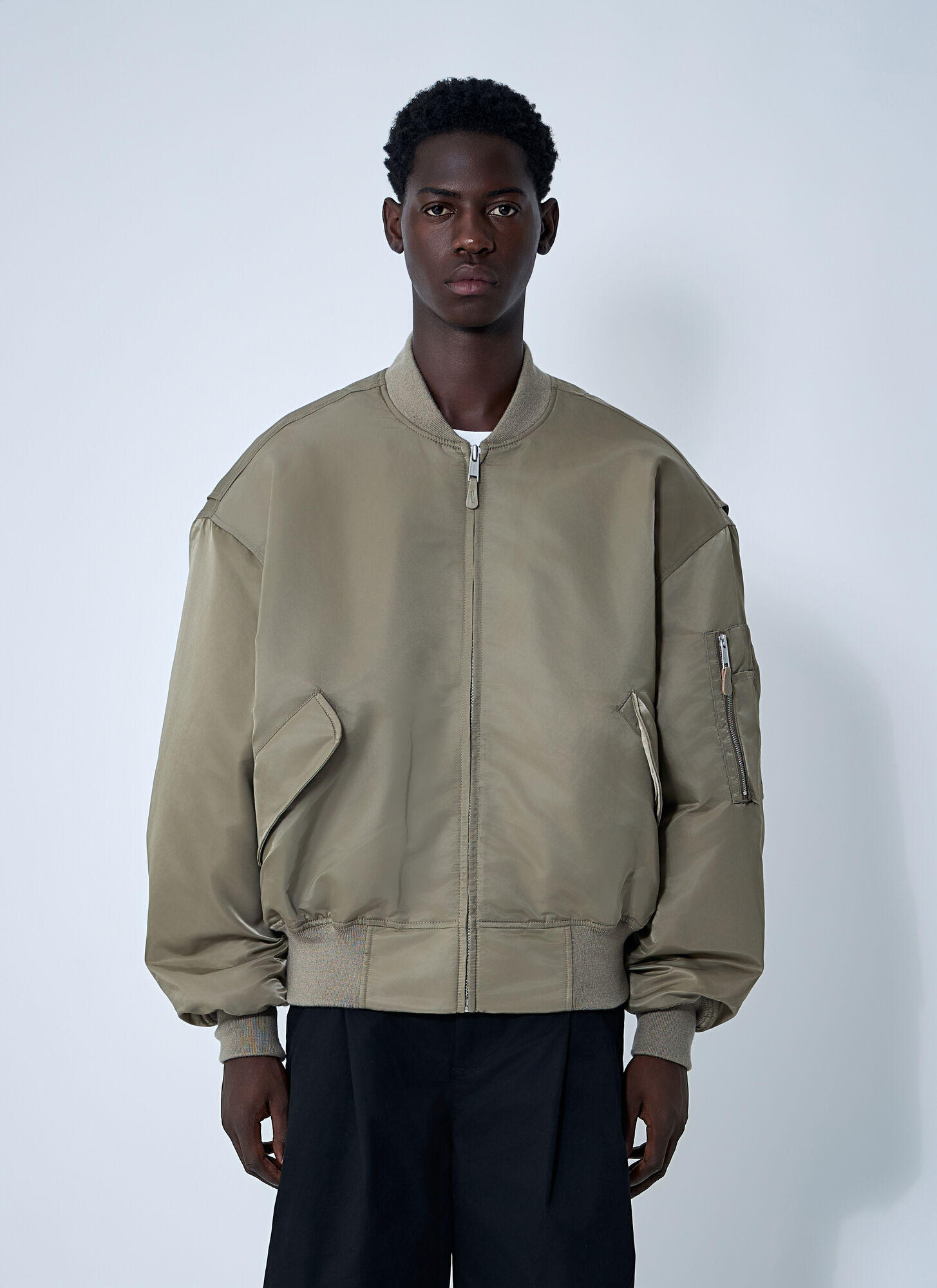 Entire Studios Drop Shoulder Bomber Jacket With Front Zip Closure In Green