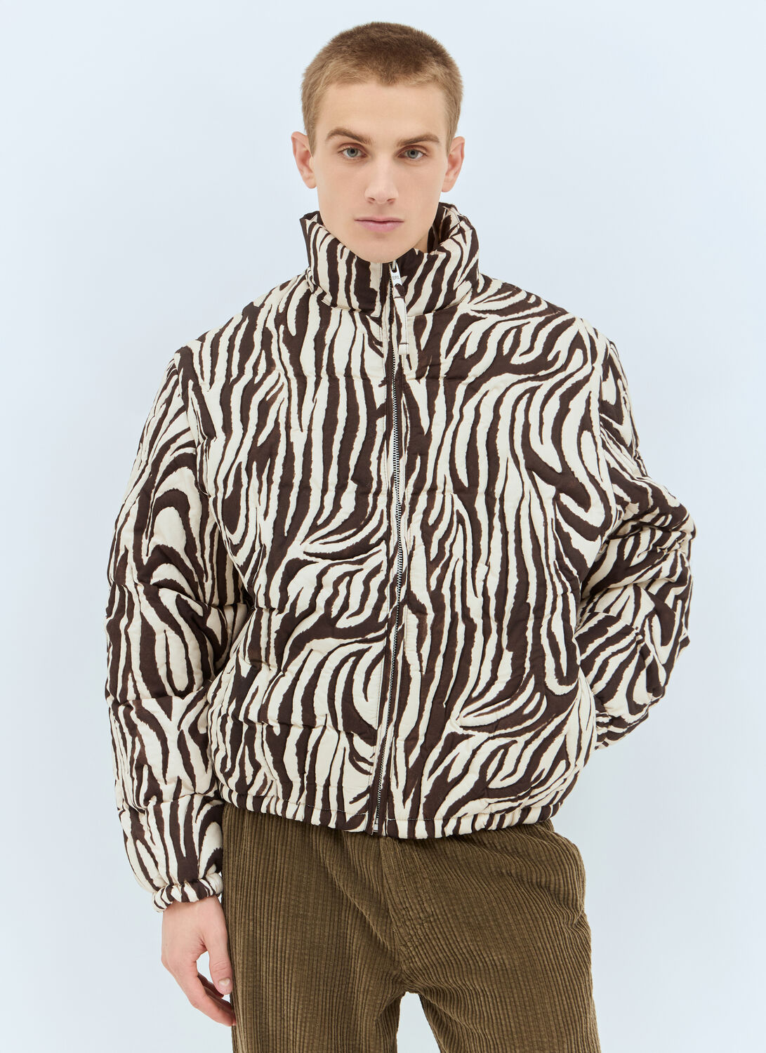 Erl Zebra-print Quilted Cotton Jacket In Brown