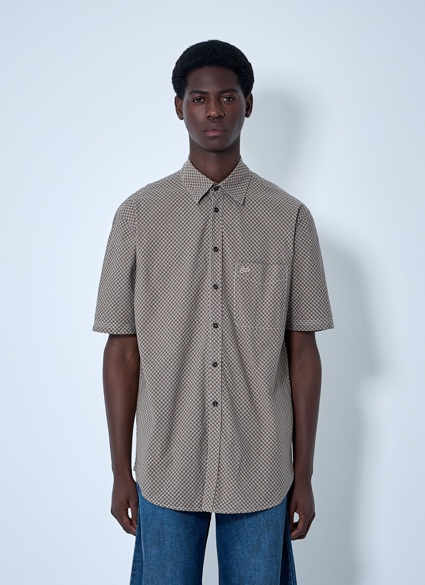 Erl Men's Brown Woven Plaid Shirt - Man Shirts L