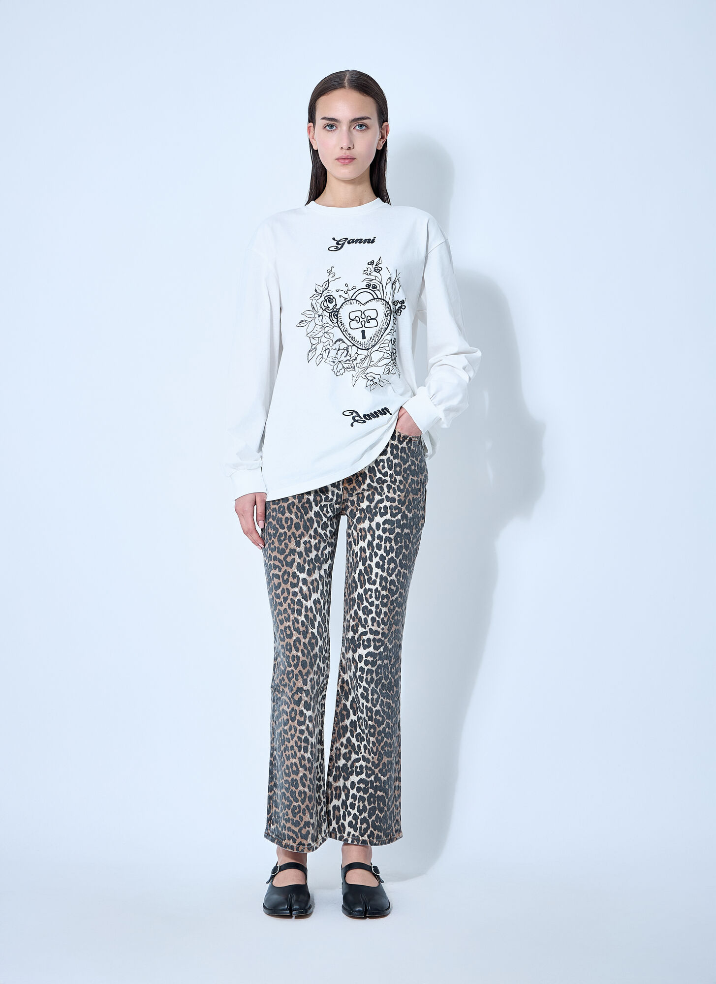  Ganni Ganni Betzy Leopard Print Jeans - Frau Jeans Brown 28 