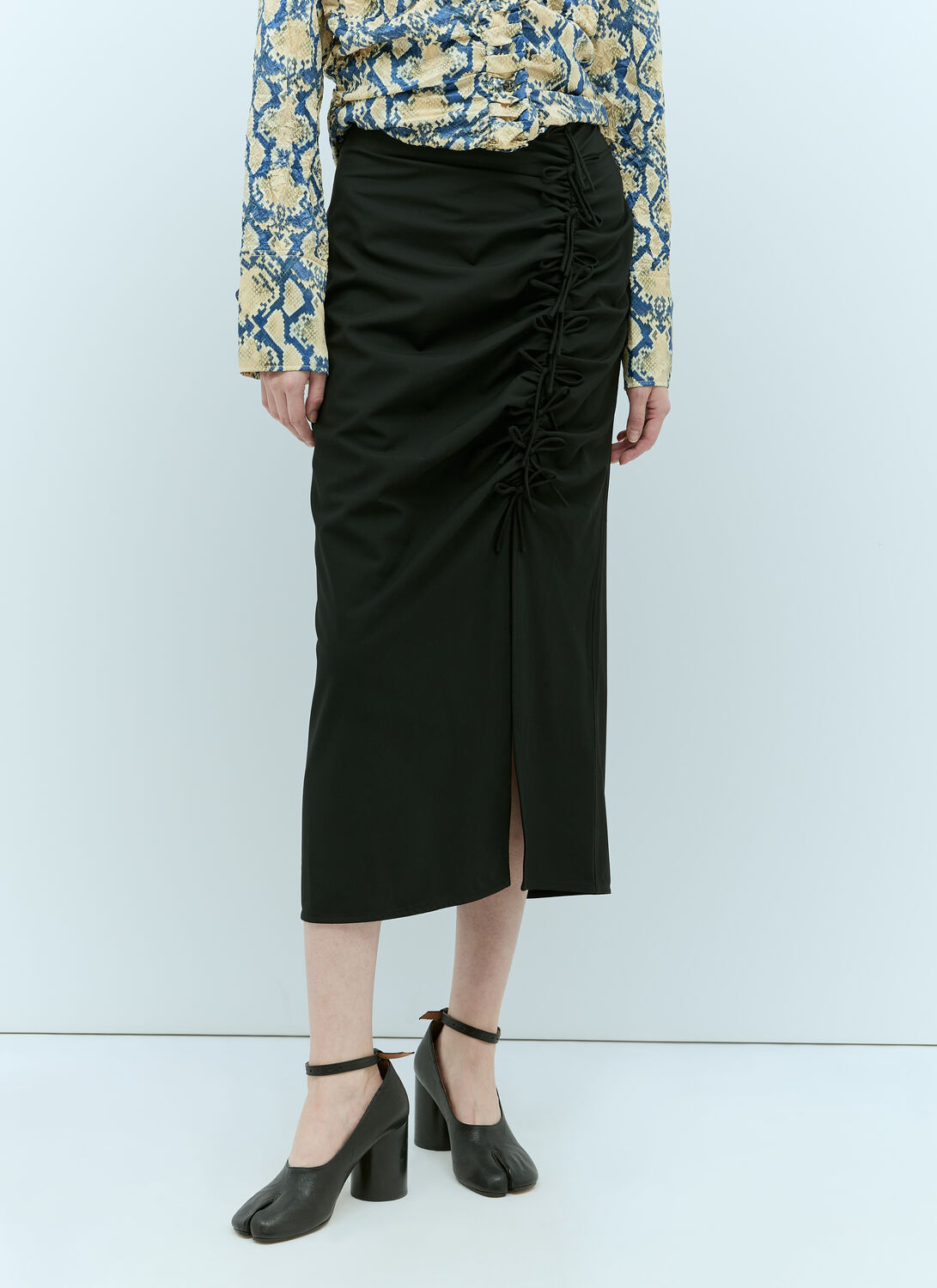 Ganni Midi Skirt With Ornamental Bows In Black