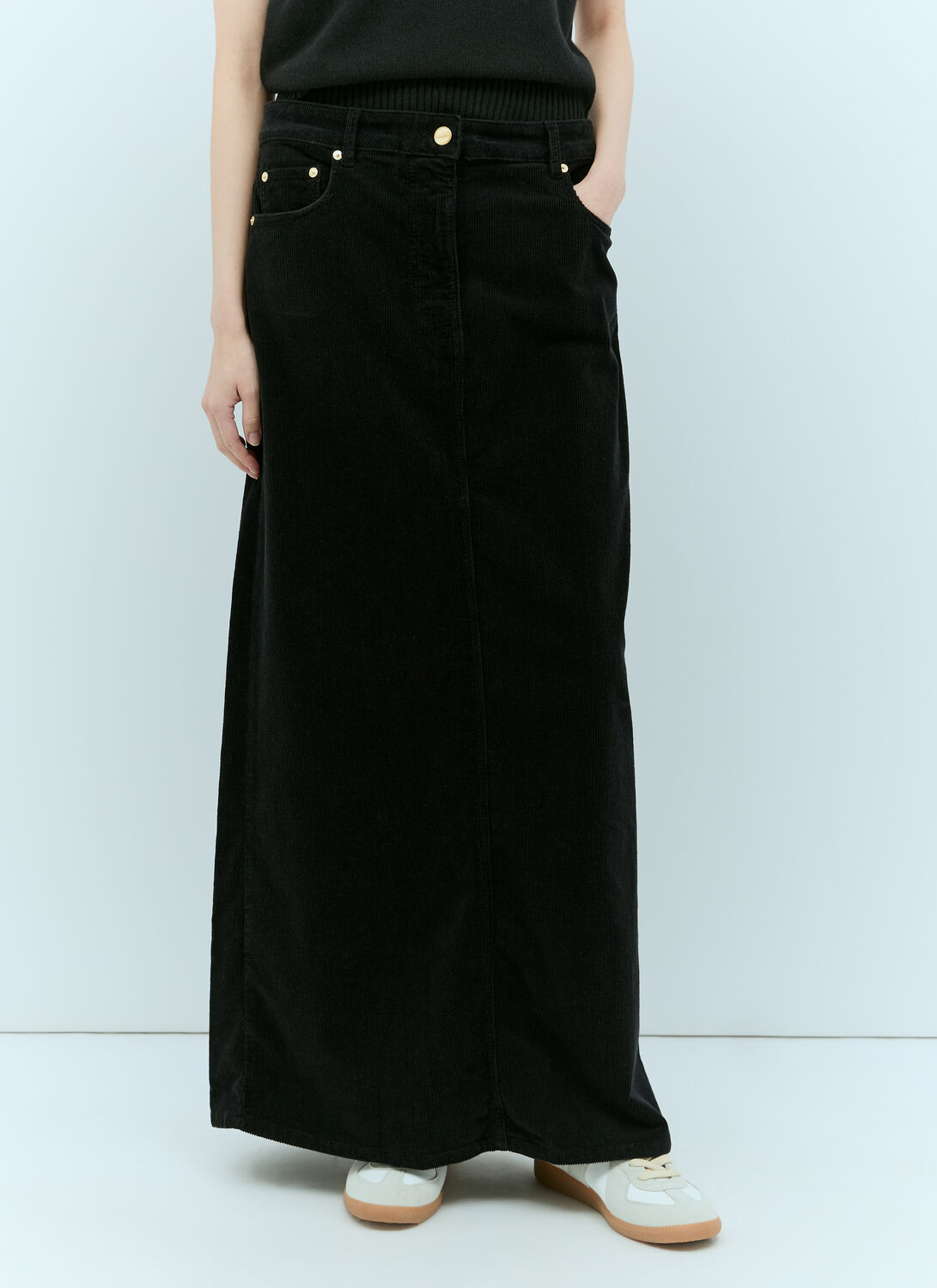 Shop Ganni Washed Corduroy Maxi Skirt In Black