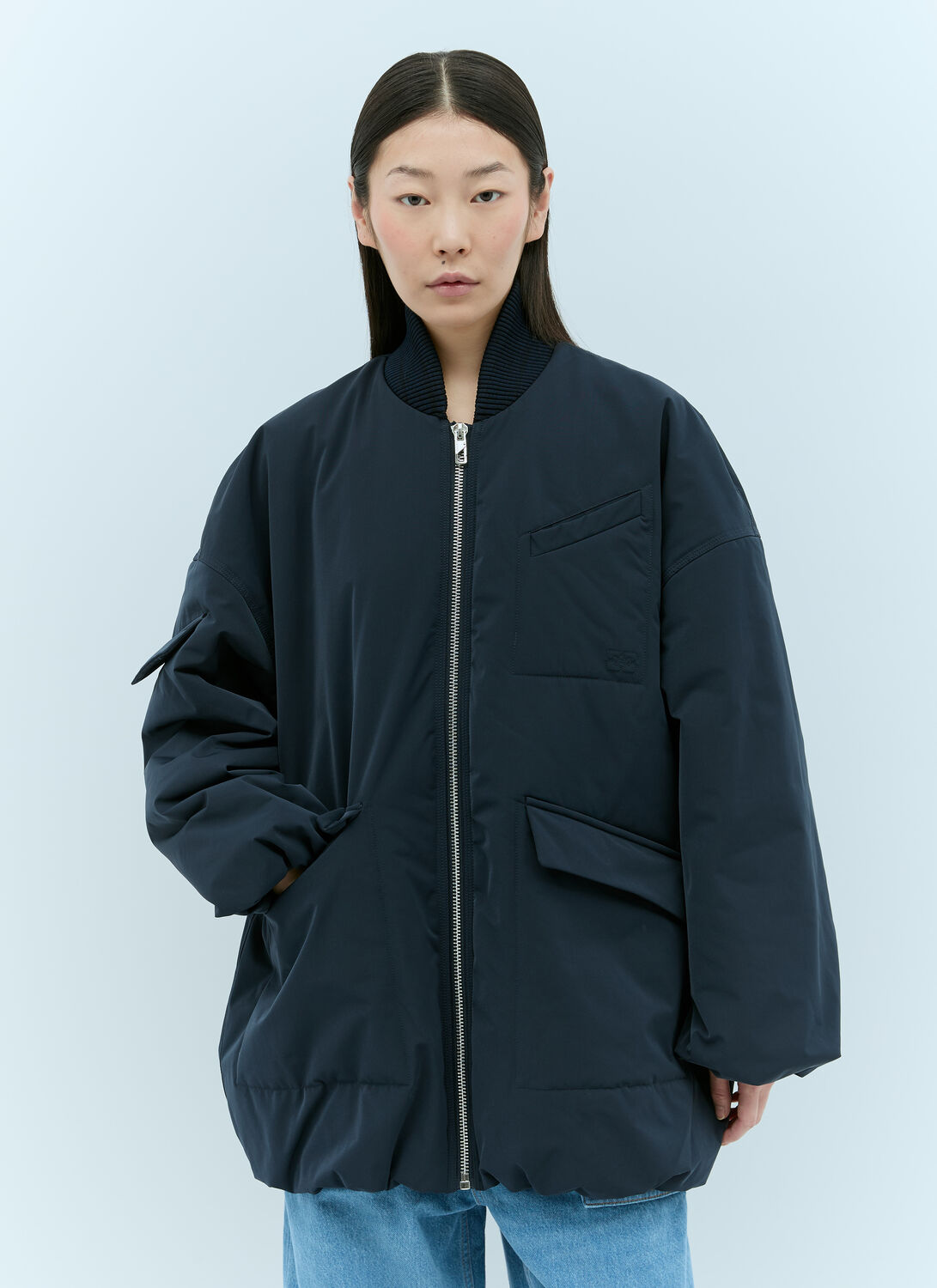 Ganni Oversized Multiple-pocket Bomber Jacket In Black