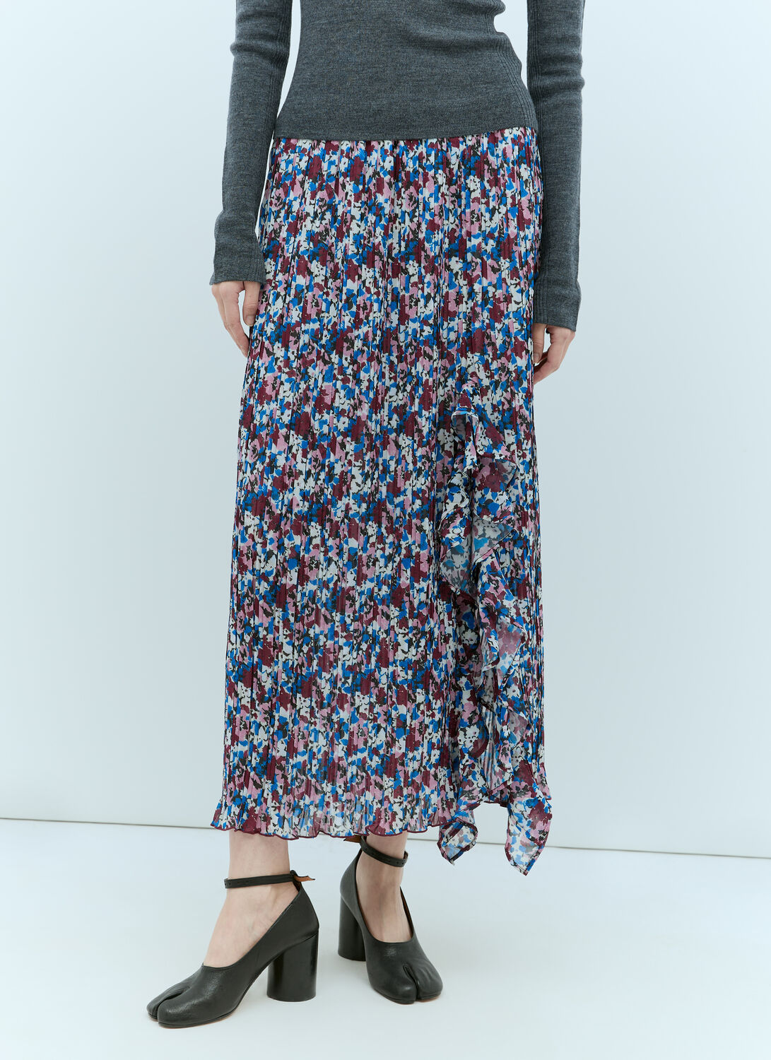 Shop Ganni Pleated Georgette Midi Flounce Skirt In Multicolour