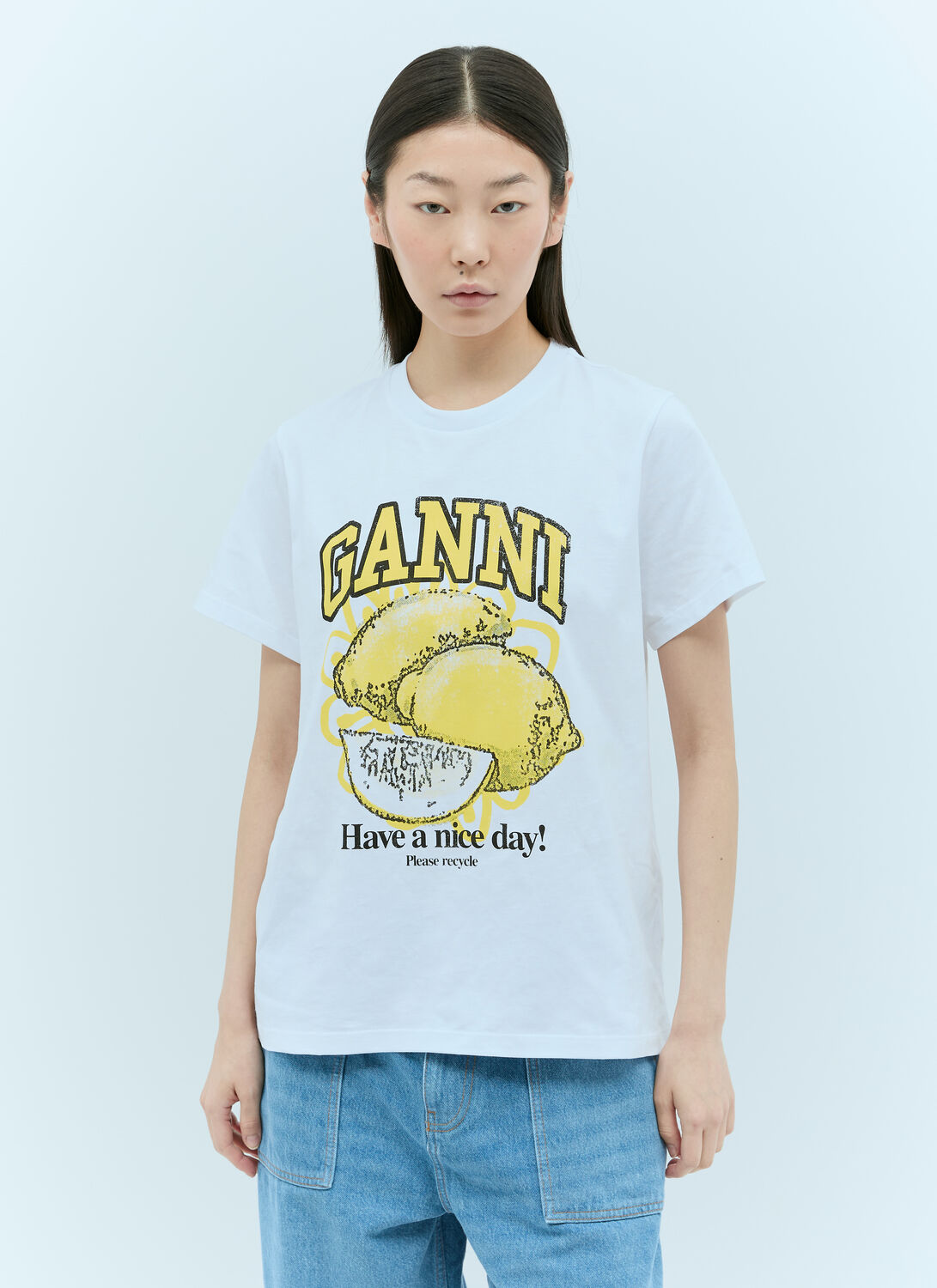 Shop Ganni Lemon T-shirt In White