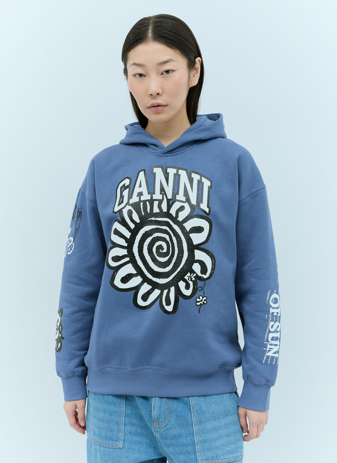 Shop Ganni Isoli Mega Flower Oversized Hooded Sweatshirt In Blue