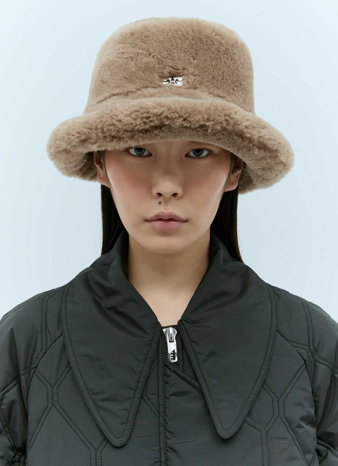 Ganni Taupe Fluffy Tech Bucket Hat In Beige