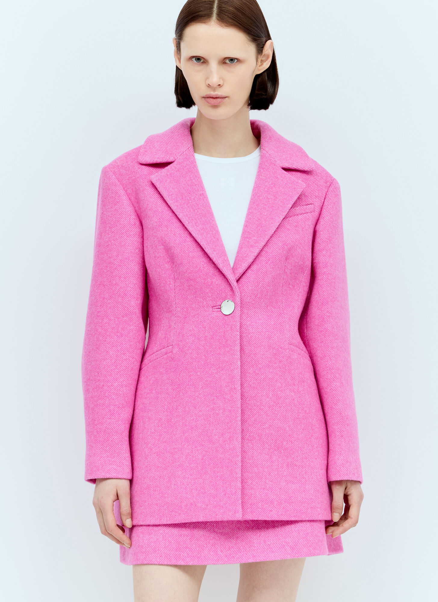 Shop Ganni Twill Wool Suiting Fitted Blazer In Pink