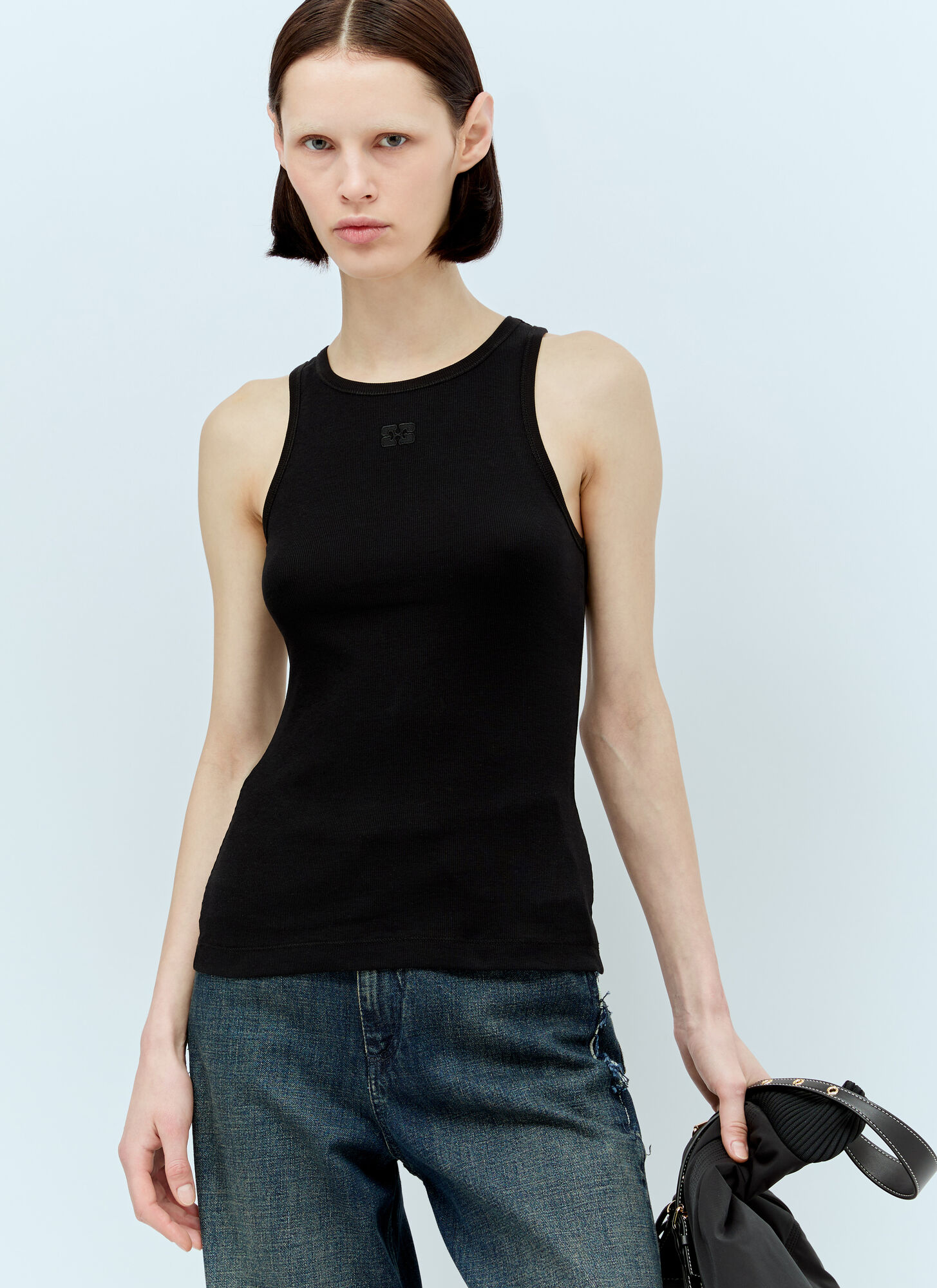 GANNI Soft Cotton Rib Tank Top - Woman Tops Black Xs　GANNI ソフトコットンリブタンクトップ - 女性トップス ブラック Xs GANNI