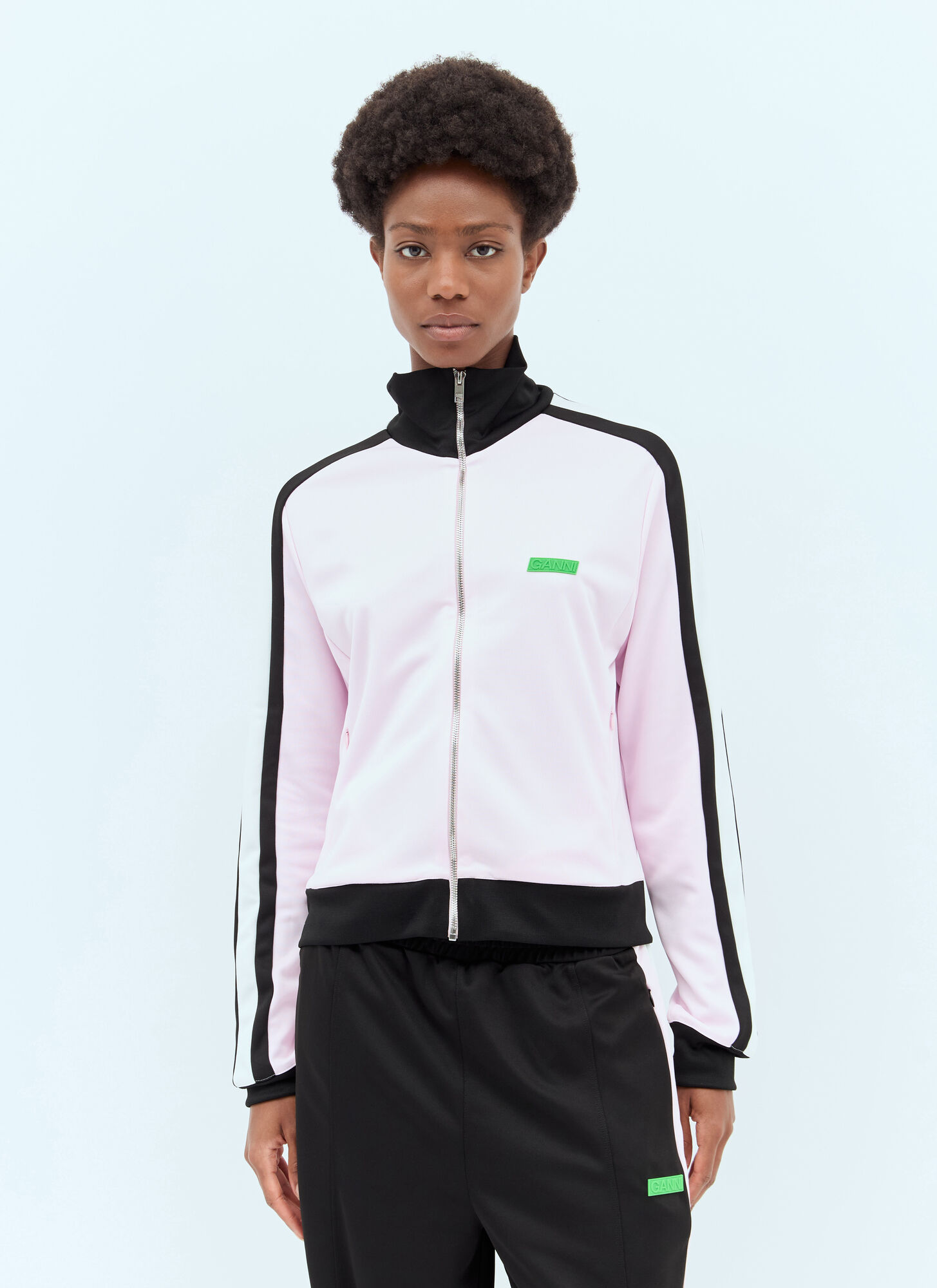 Ganni Sporty Jersey Track Jacket In Pink