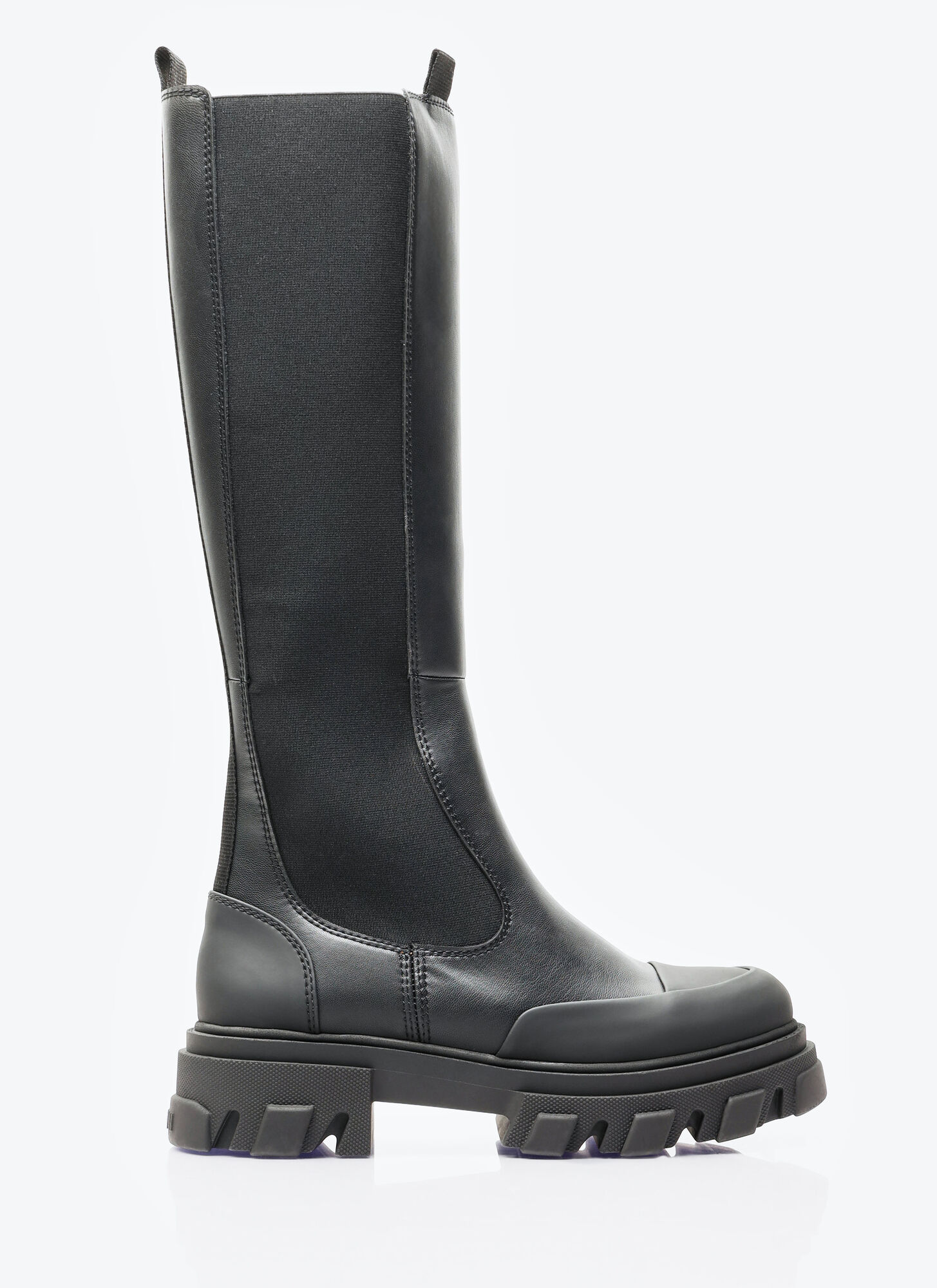 Ganni Black Cleated High Chelsea Boots In Black