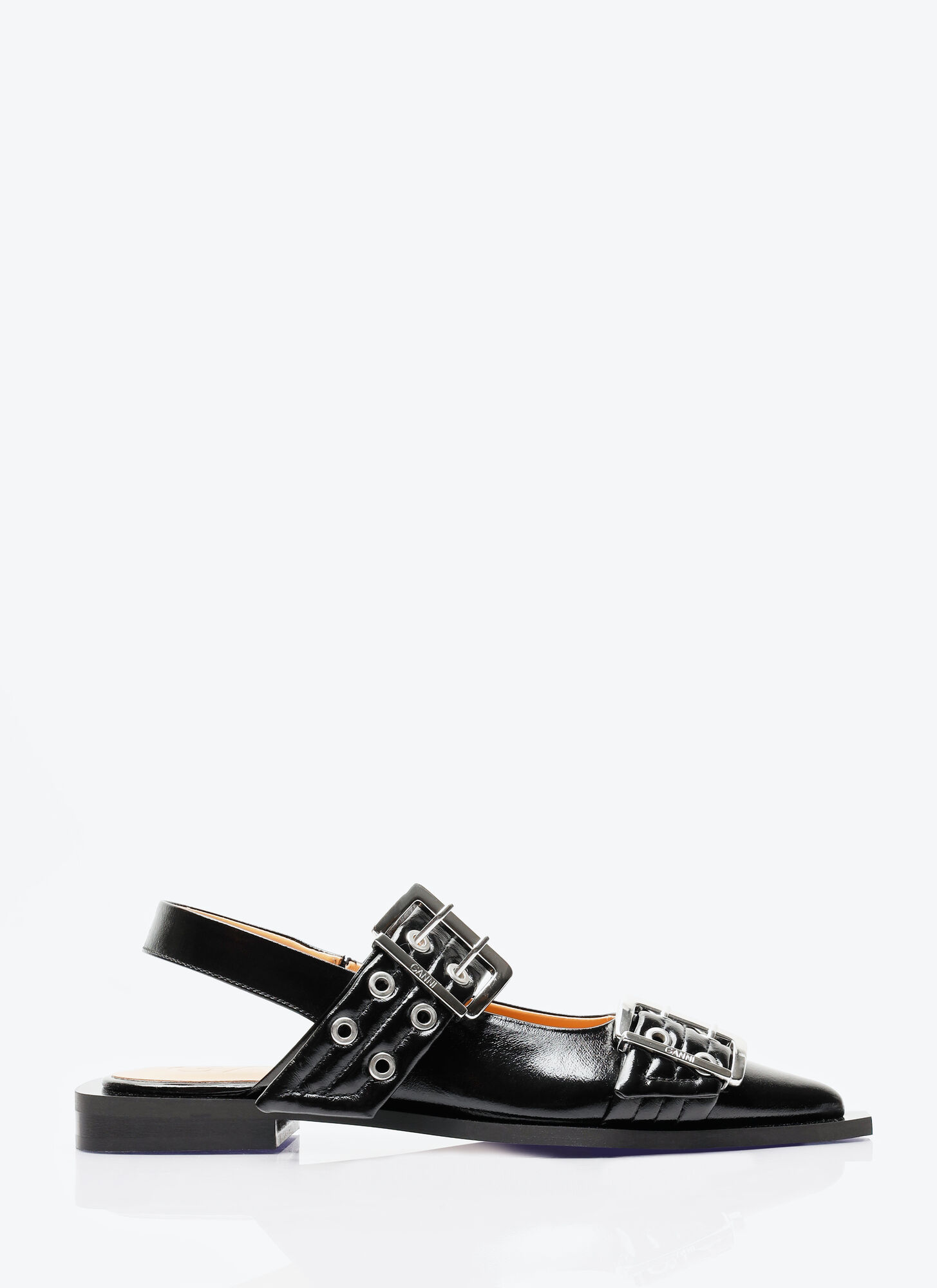Ganni 'cocco' Black Leather Ballet Flats In Black