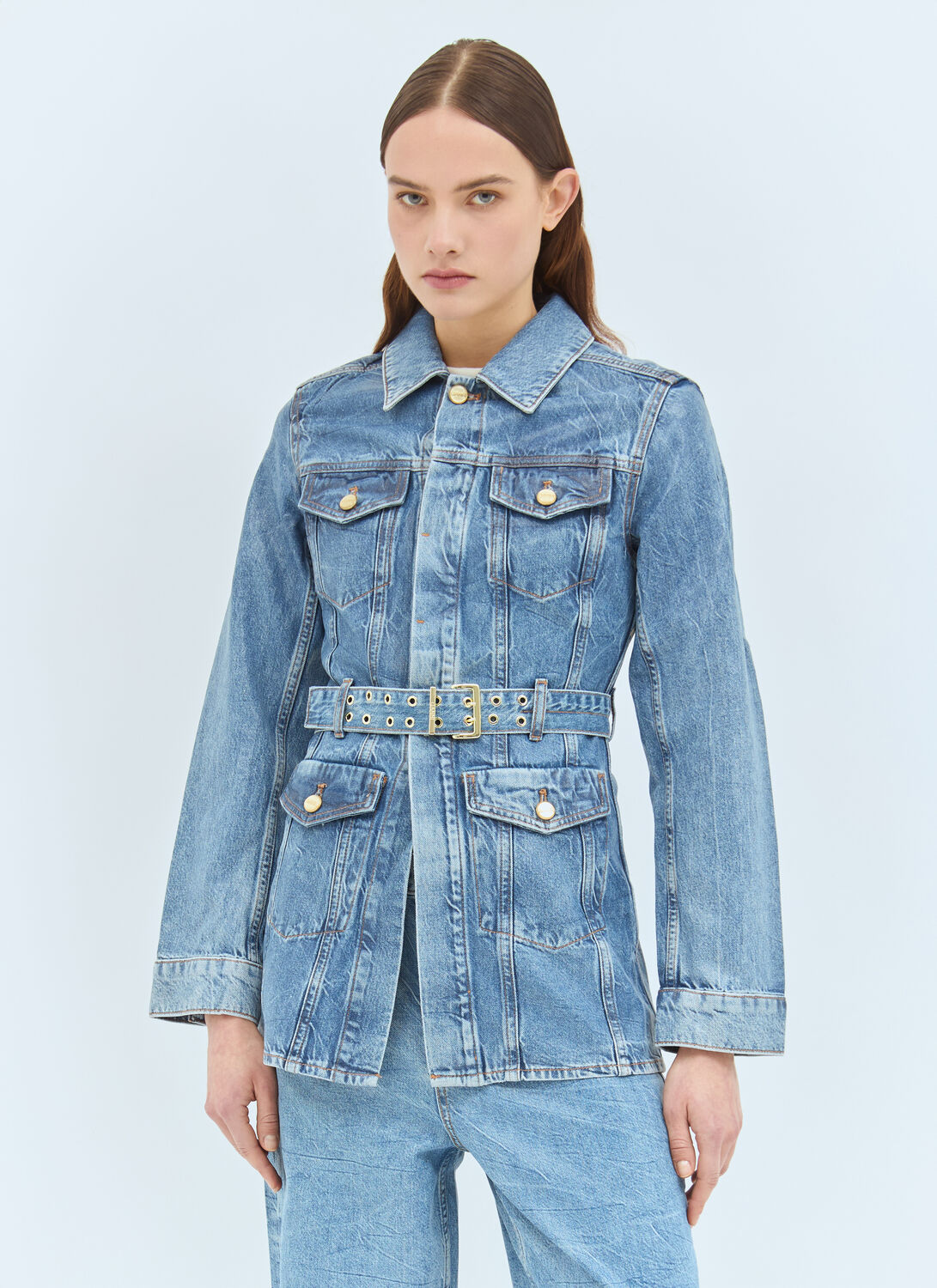 Shop Ganni Foil Denim Jacket In Blue