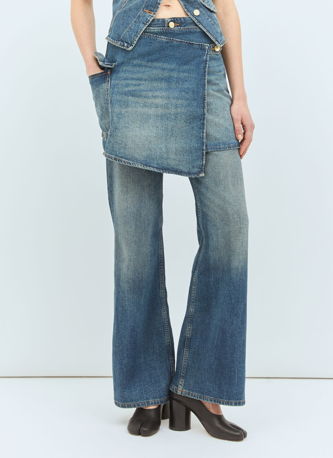 Ganni Dark Blue Heavy Washed Flared Skirt Jeans In Blue