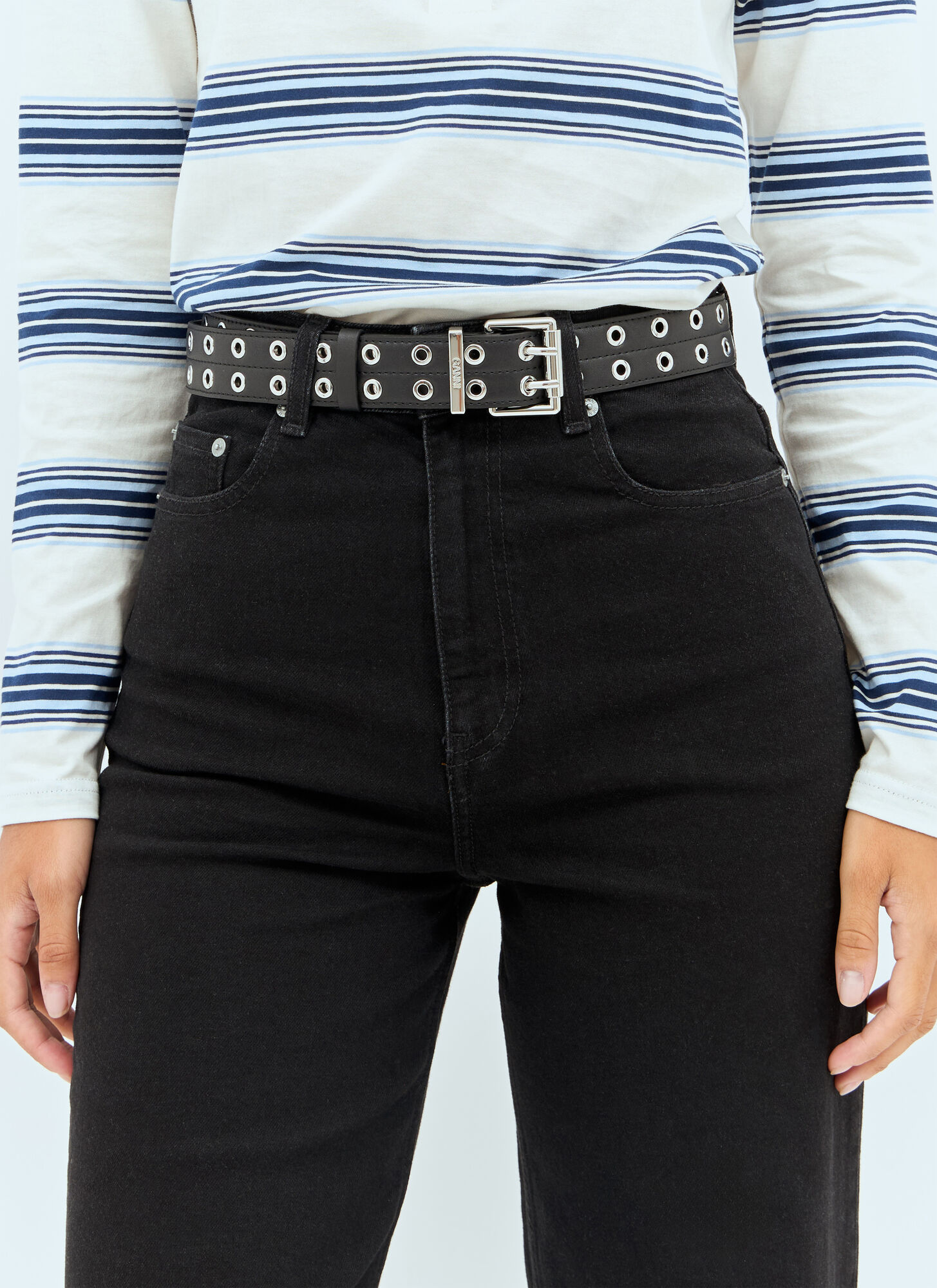 GANNI Double Eyelet Belt - Woman Belts Black Xs - S　GANNI ダブルアイレット ベルト - 女性用ベルト ブラック Xs - S GANNI
