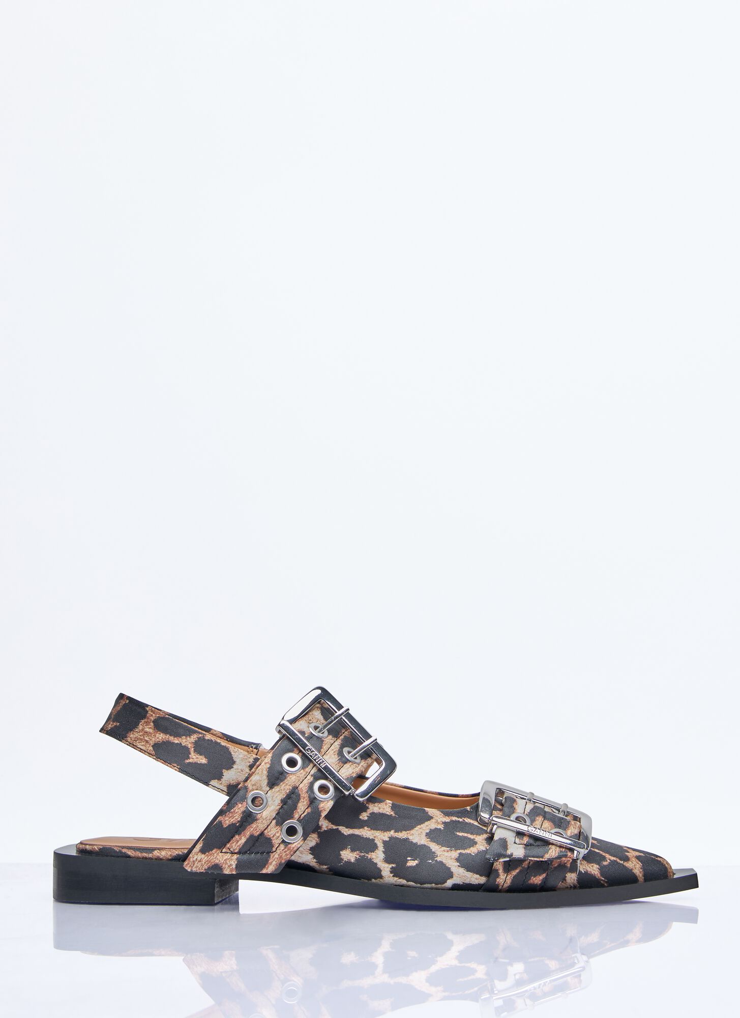 Ganni Women's Feminine Buckle Ballerinas In Leopard Satin - Mixed Size 36 - Image 3