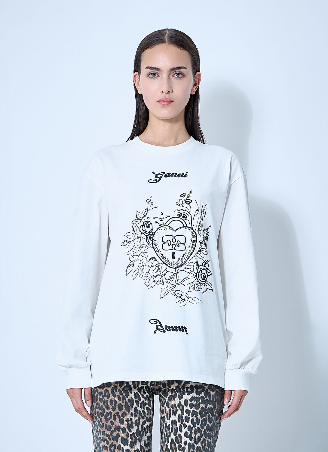 Ganni Re-cut Heavy Jersey Charm Long Sleeve T-shirt In White