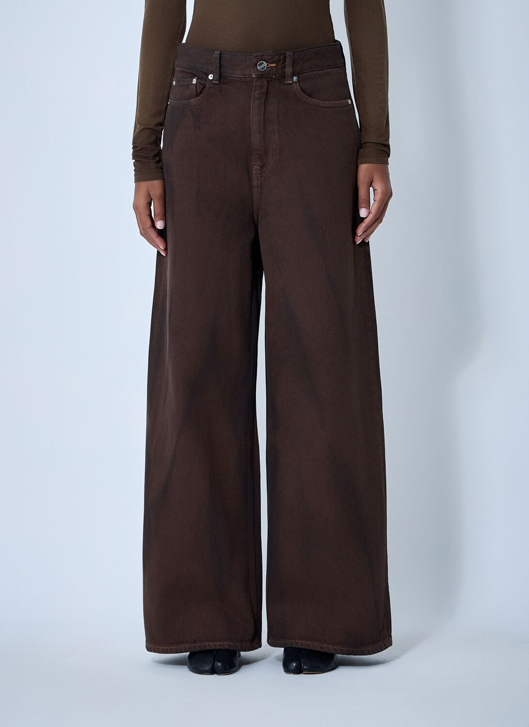 Ganni Brown Jeans With Tie-dye Pattern And Logo Patch On Back In Denim Woman In Brown