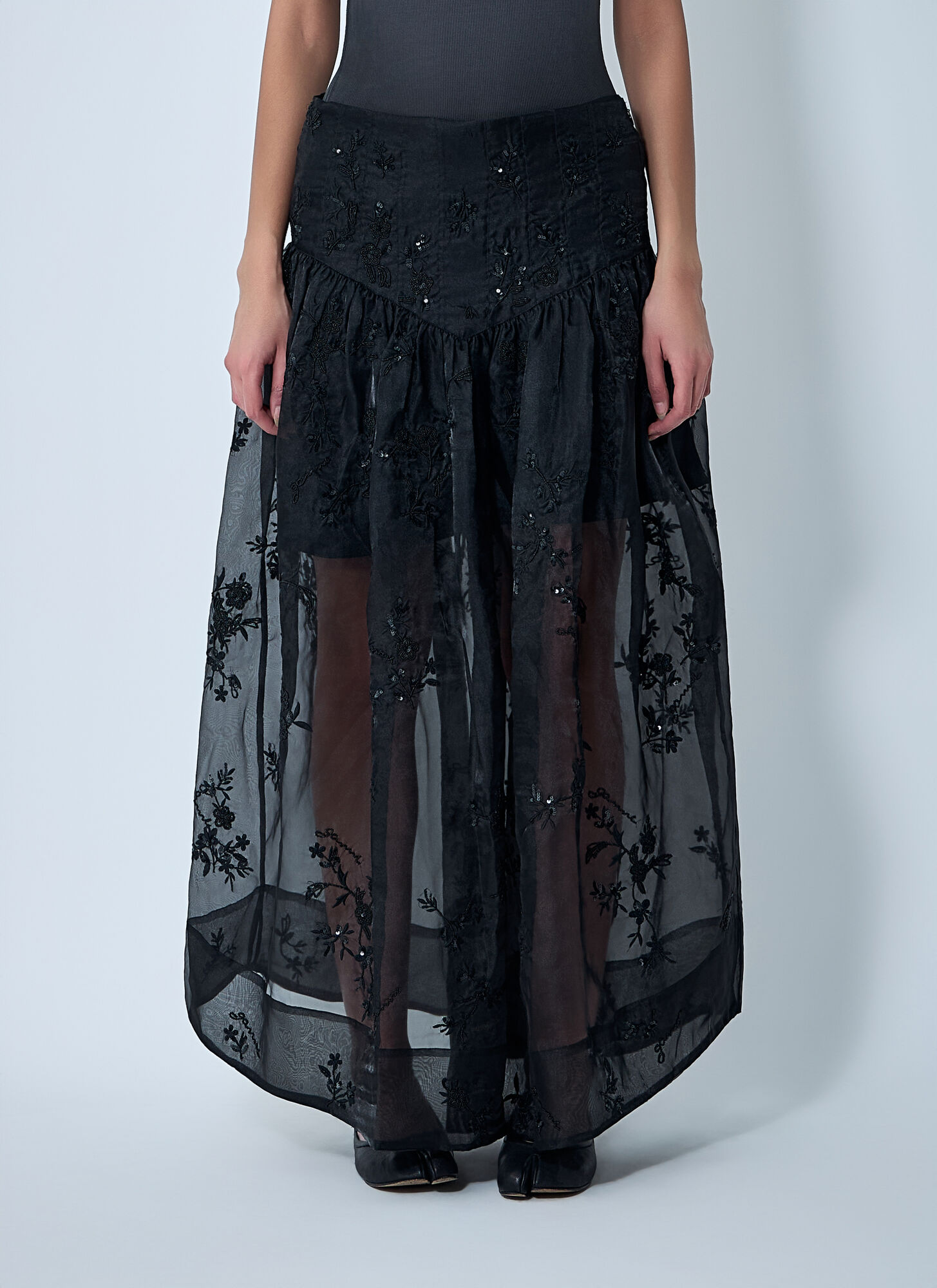 GANNI Embellished Organza Maxi Skirt - Woman Skirts Black It - 38　GANNI 装飾オーガンザ マキシ スカート - 女性スカート ブラック It - 38 GANNI