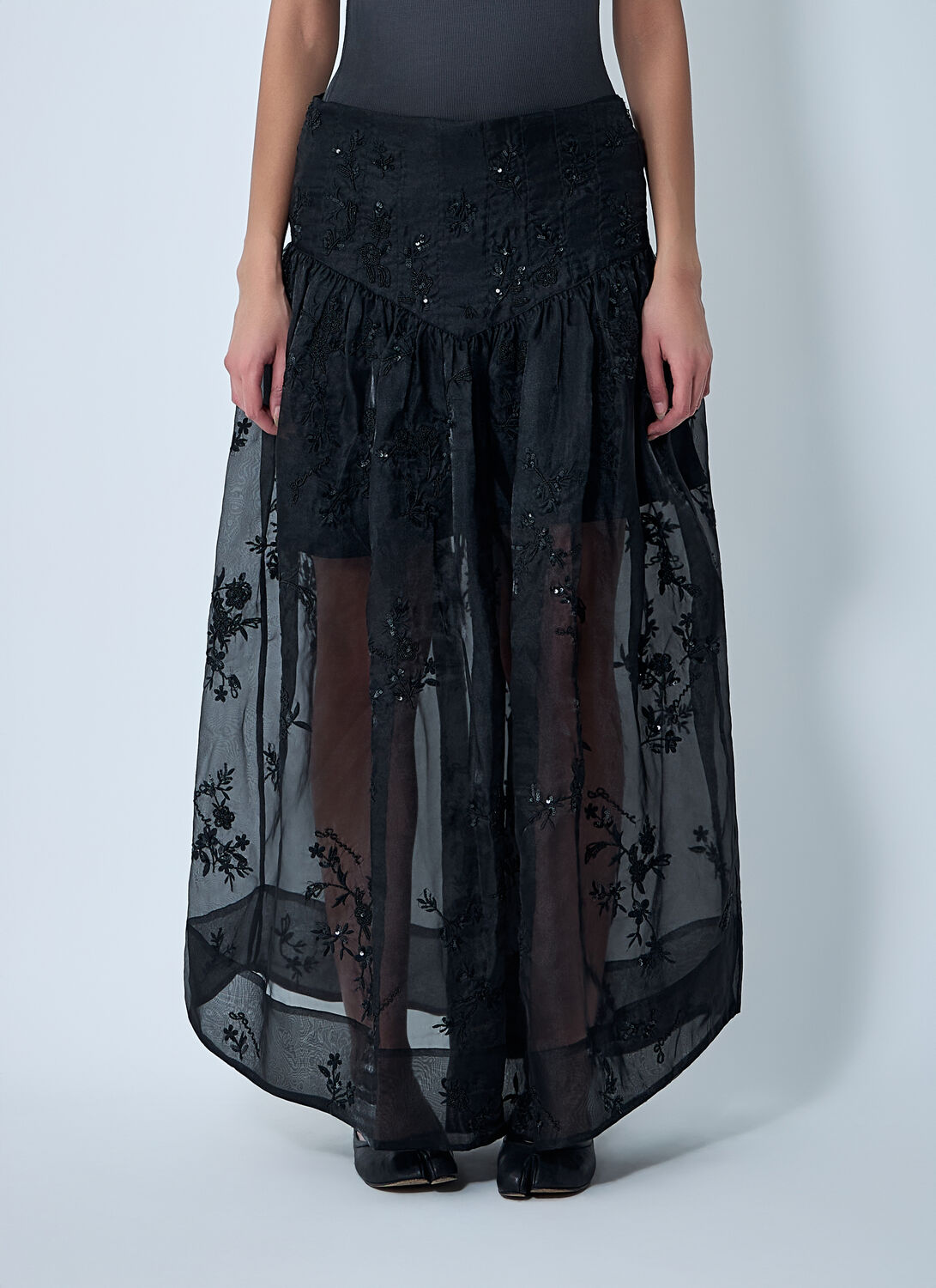 Ganni Embellished Organza Maxi Skirt In Black