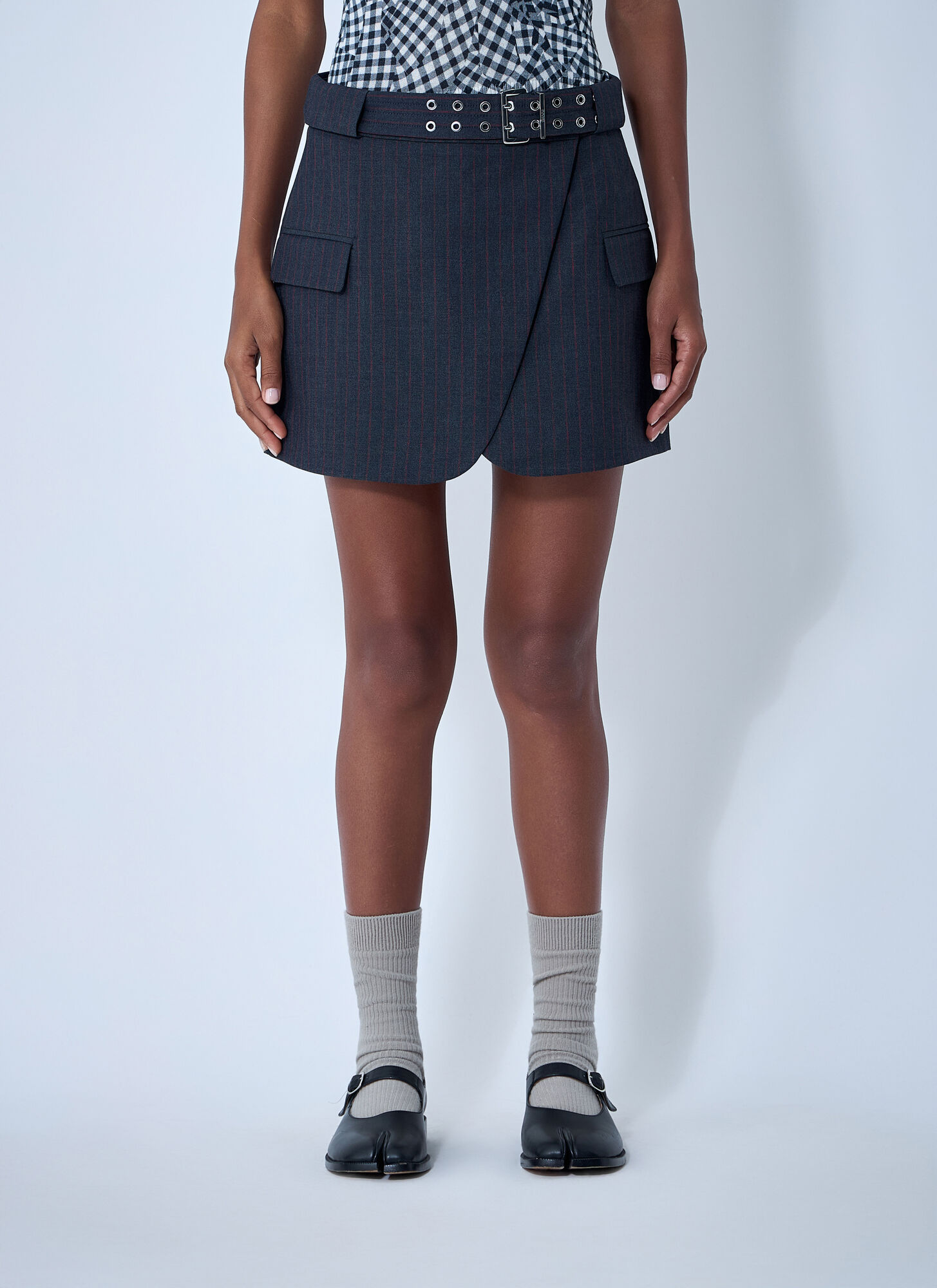 GANNI Stretch Stripe Mini Skirt - Woman Skirts Grey It - 38　GANNI ストレッチ ストライプ ミニ スカート - 女性スカート グレー It - 38 GANNI