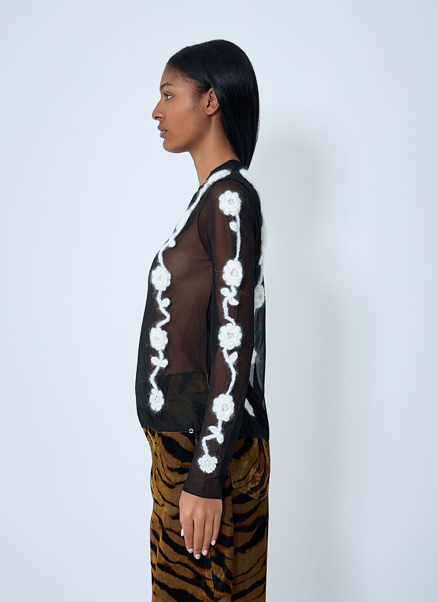  Ganni Ganni Sheer Floral Crochet Sweater - Frau Tops Black L 
