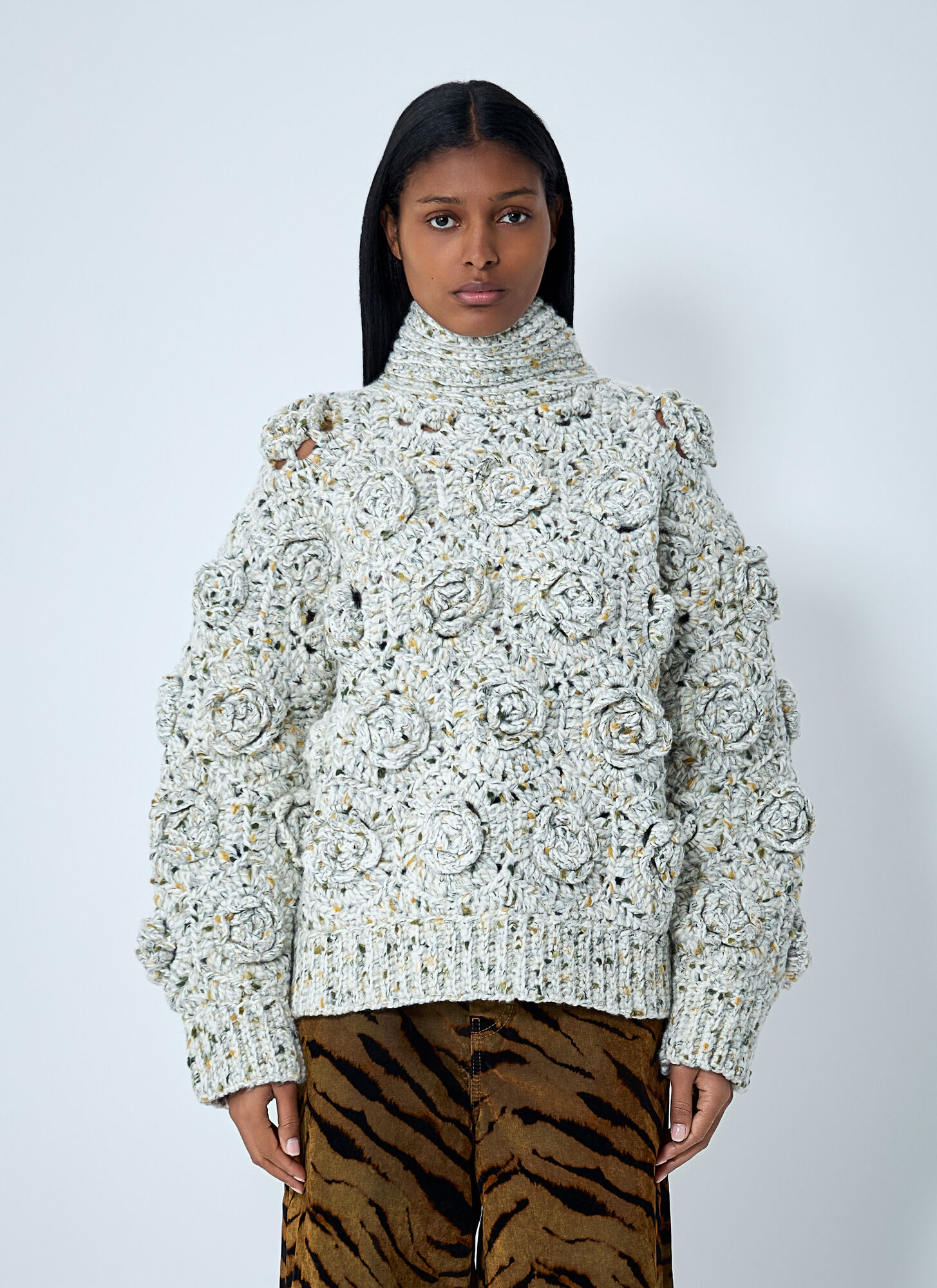 Ganni Women's White Crochet Sweater - Woman Knitwear Xs