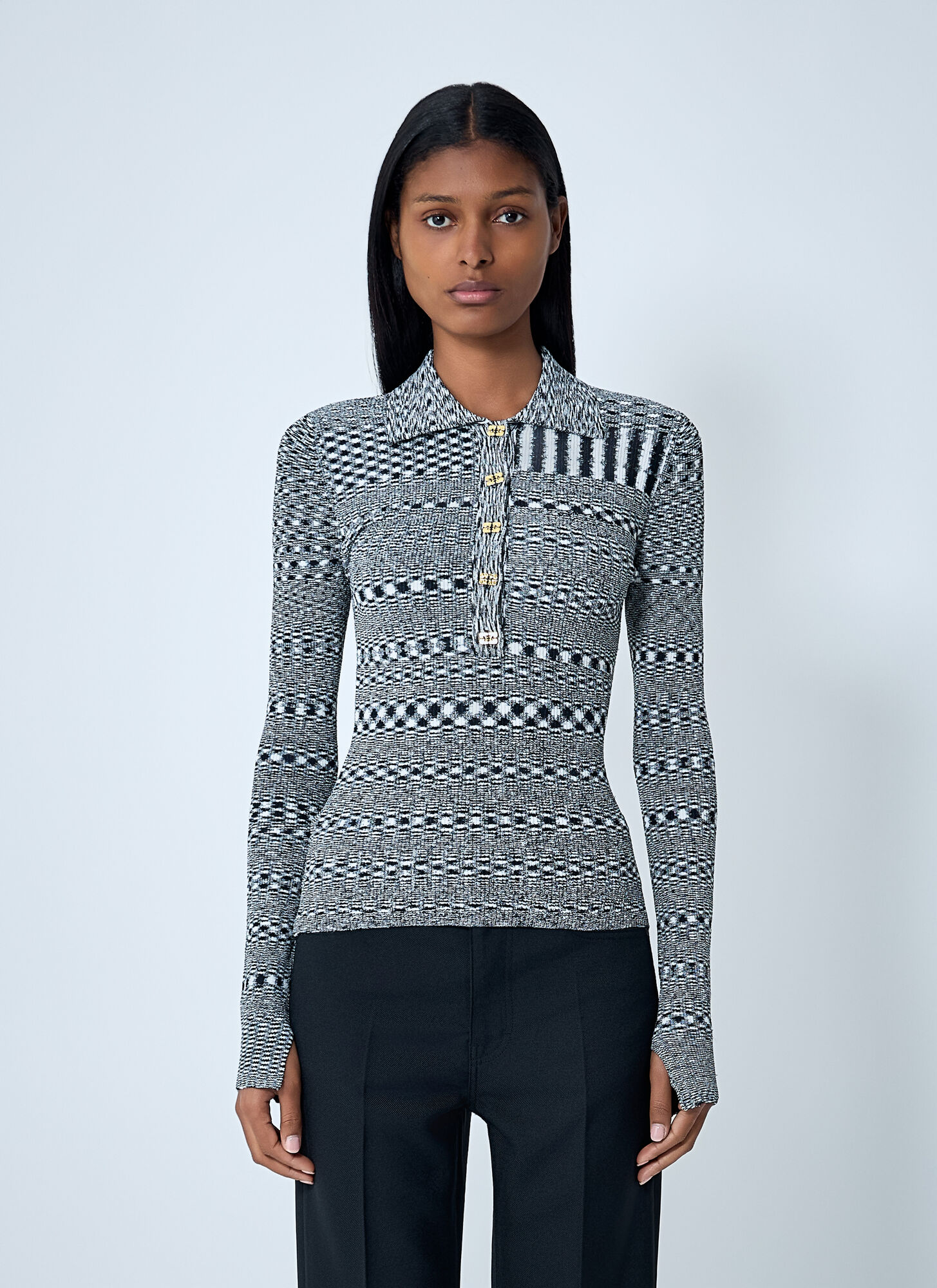 Ganni Spacedyed Polo Sweater In Multi