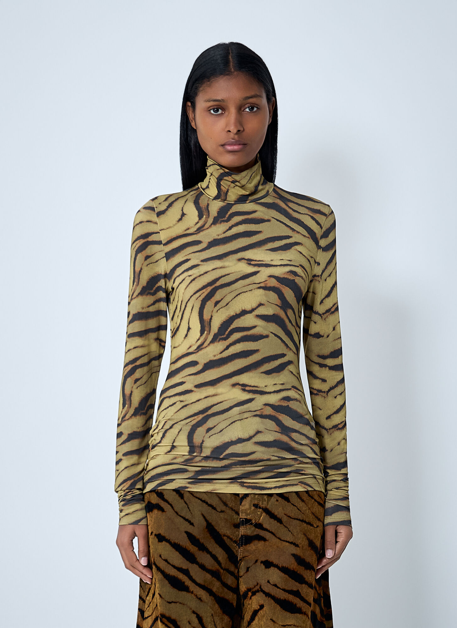 Ganni Printed Turtle Neck Sweater In Green