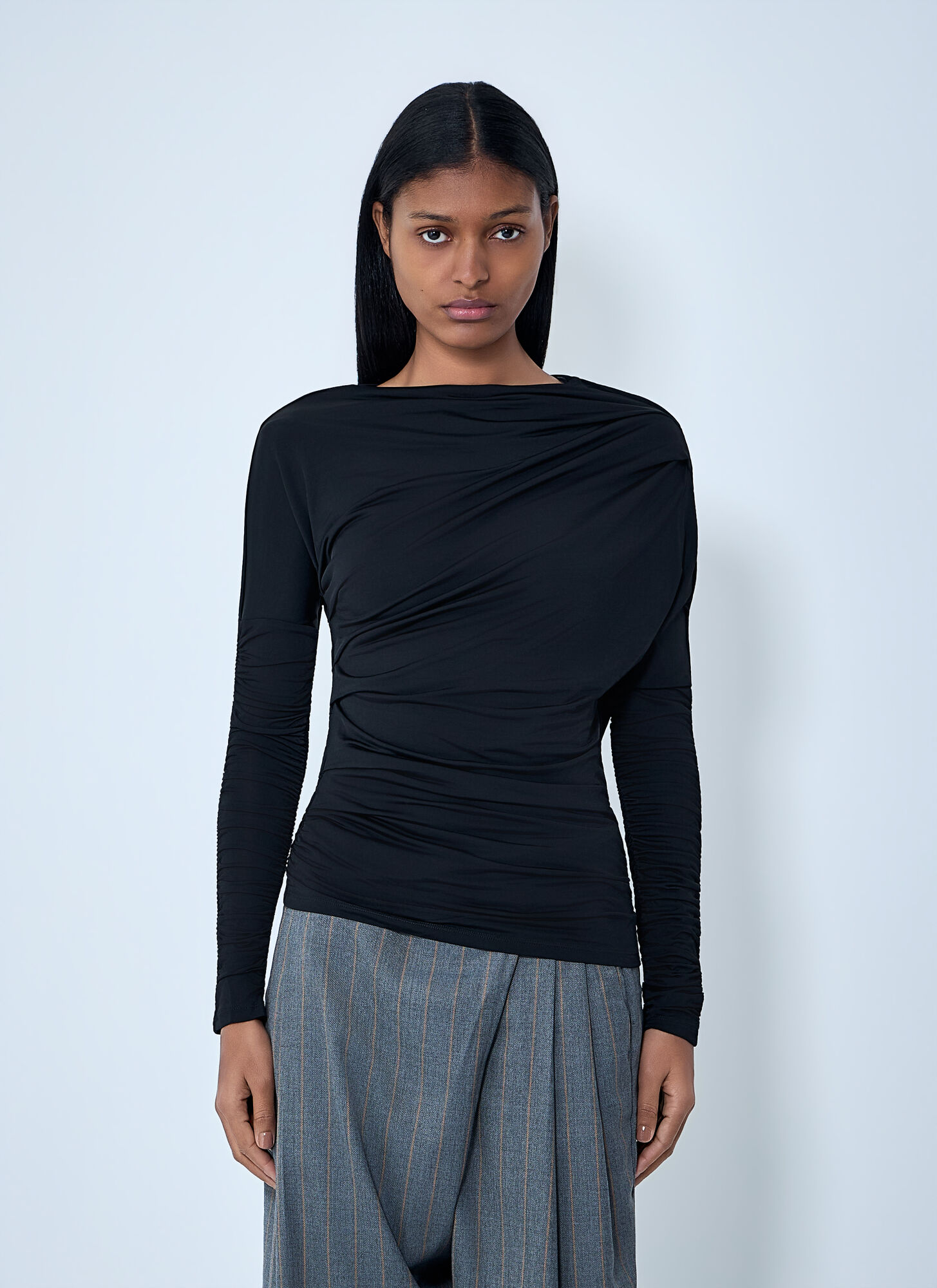 GANNI Draped Long Sleeve Top - Woman Tops Black Fr - 42　GANNI ドレープ長袖トップ - 女性トップス ブラック Fr - 42 GANNI