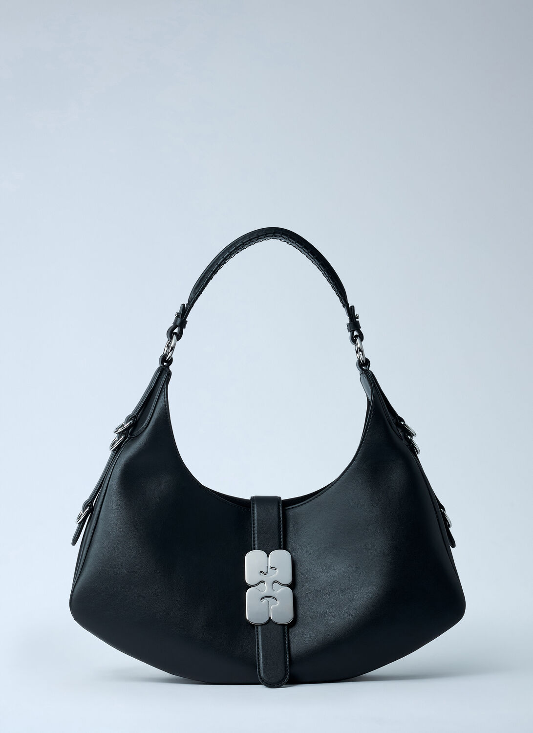 Ganni Small Kat Silver Shoulder Bag In Black