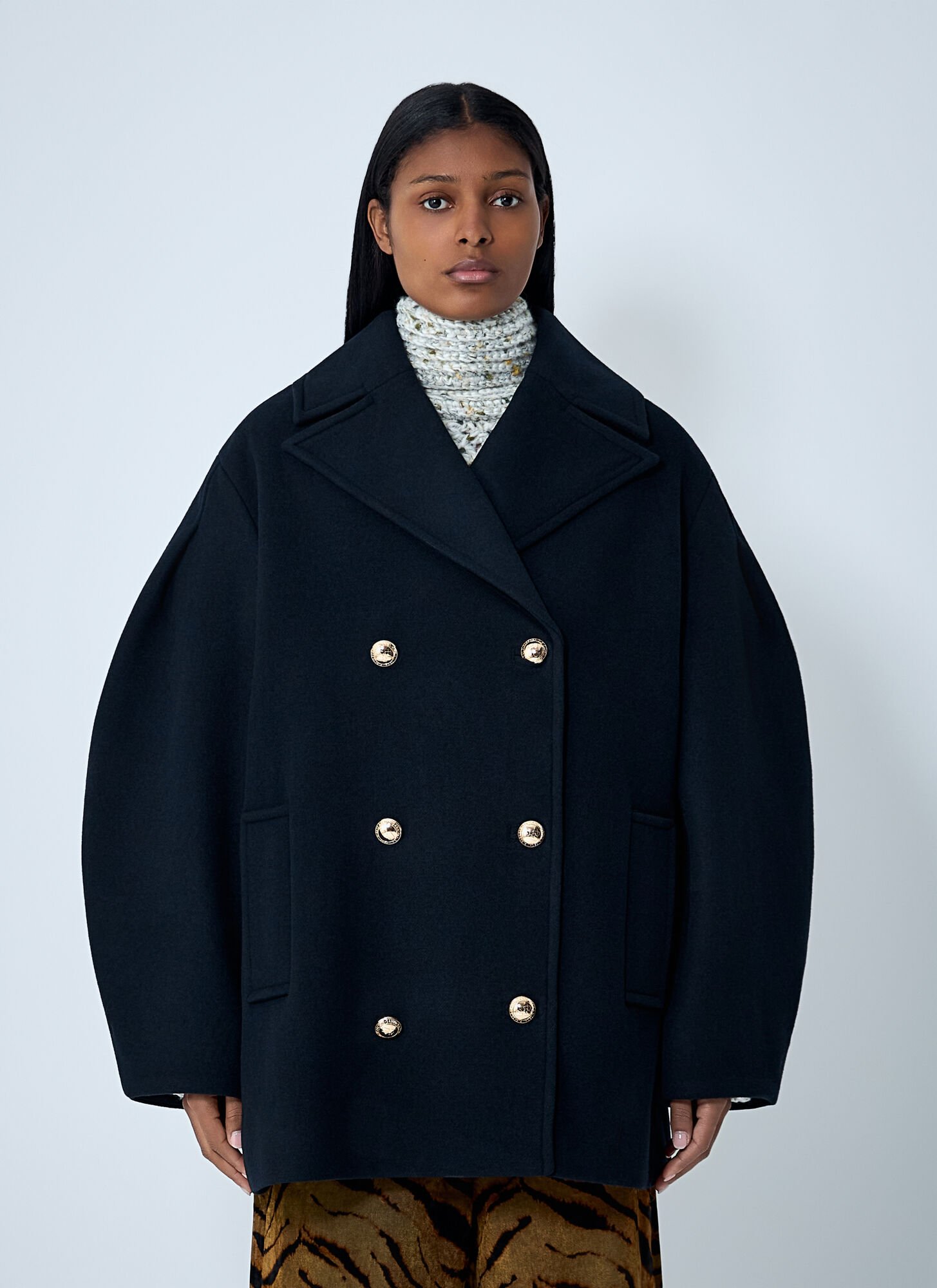 Ganni Midi Peacoat In Blue